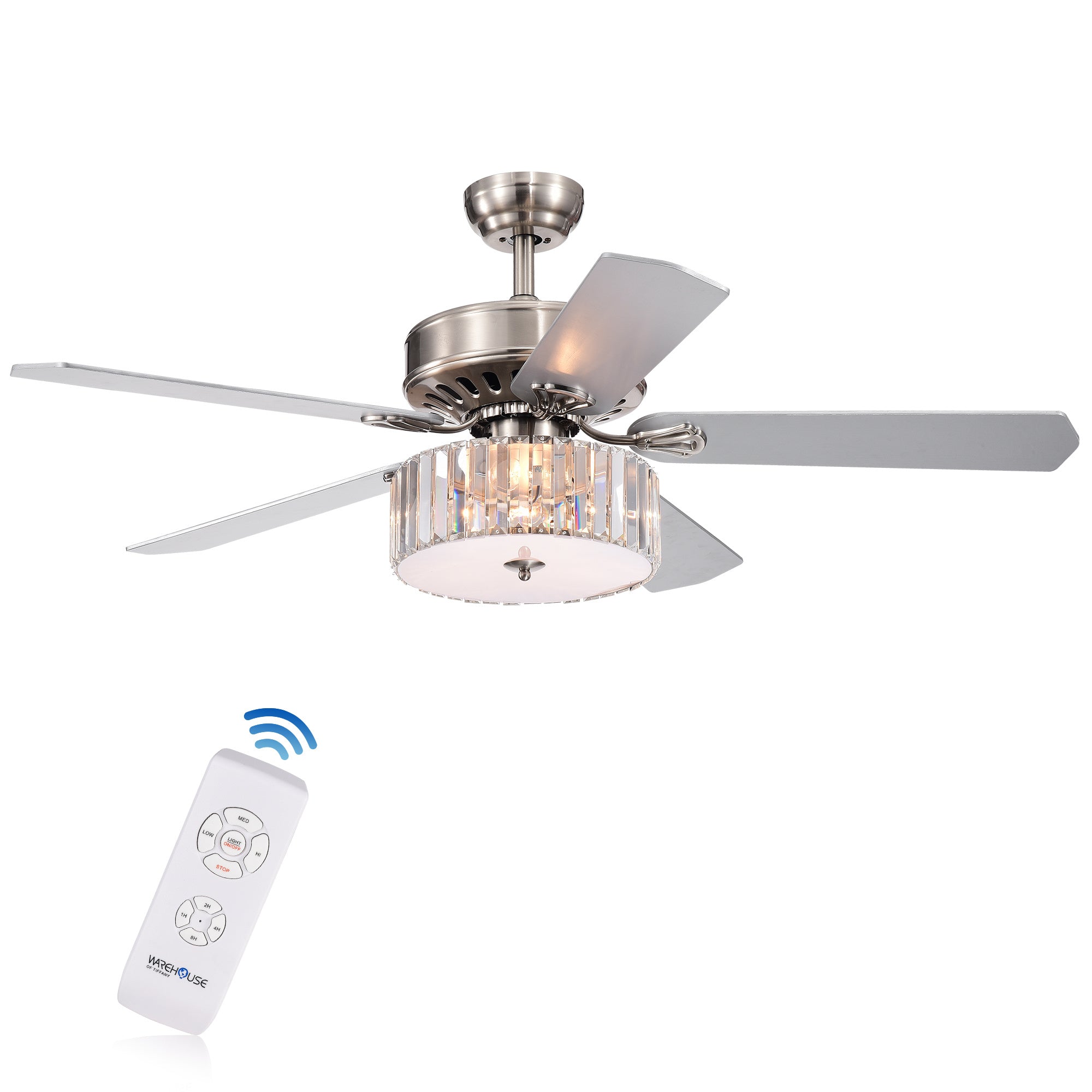 Kimalex 3-light 5-blade Wood Nickel Crystal 52-inch Ceiling Fan