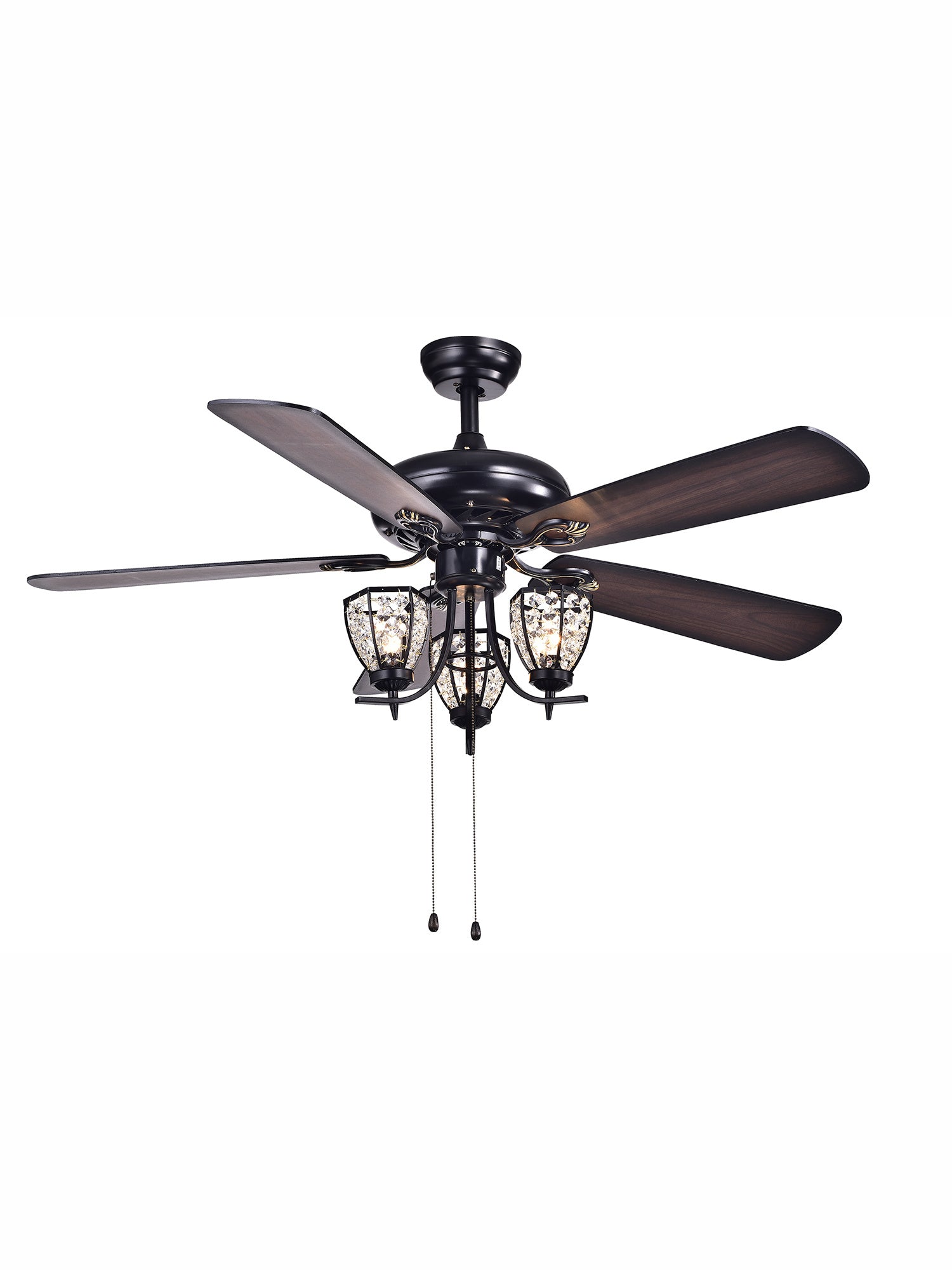 Mirabelle 3-light 5-blade 52-inch Black Metal and Crystal Lighted Ceiling Fan