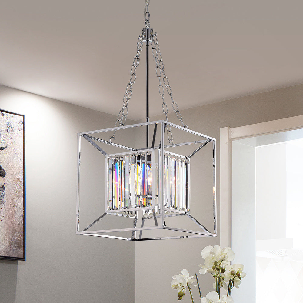 Morcent 4-Light 16-Inch Square Chrome Pendant