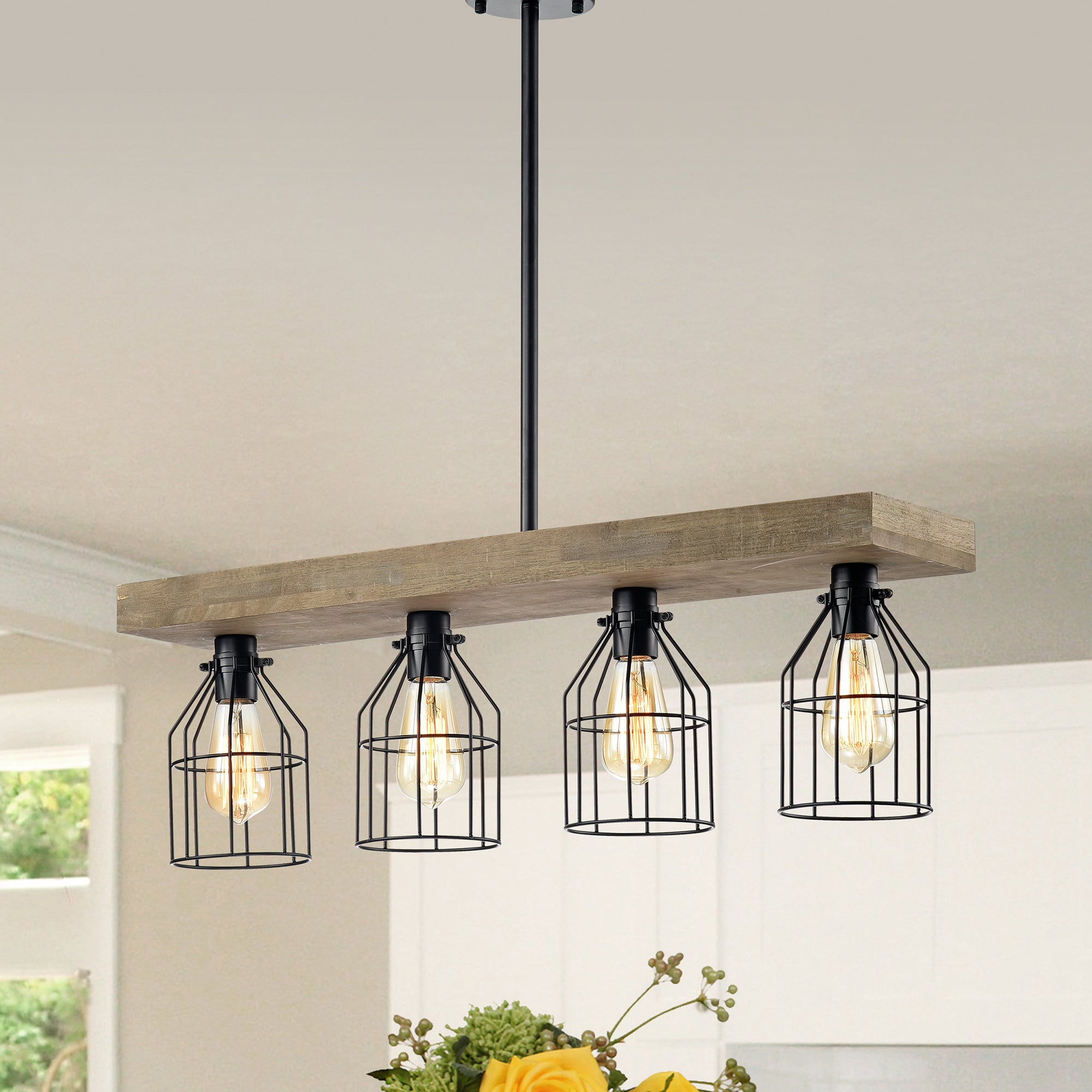 Lourd 4-Light Wood and Metal Cage Chandelier