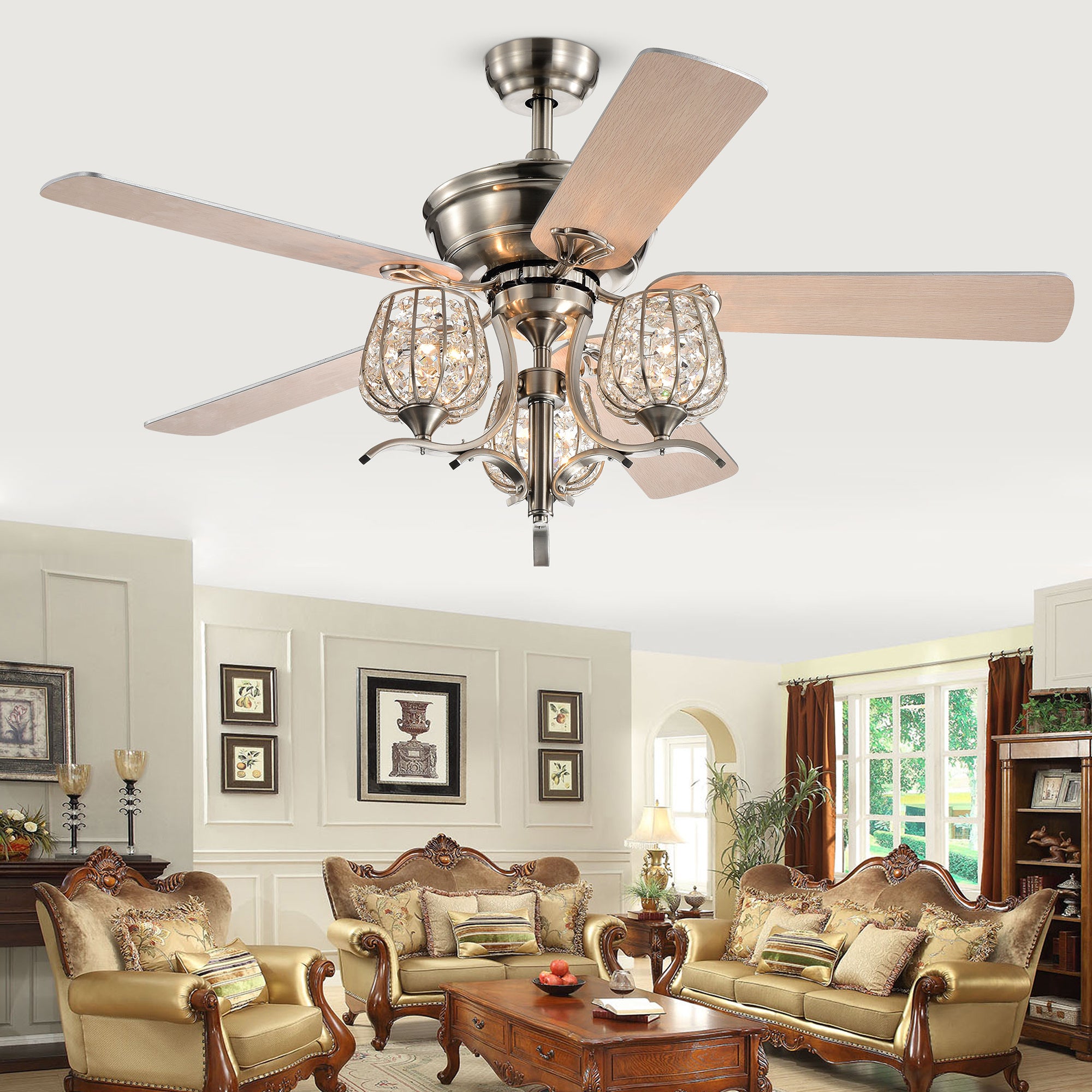 Boye Satin Nickel 52-Inch 5-Blade Lighted Ceiling Fan