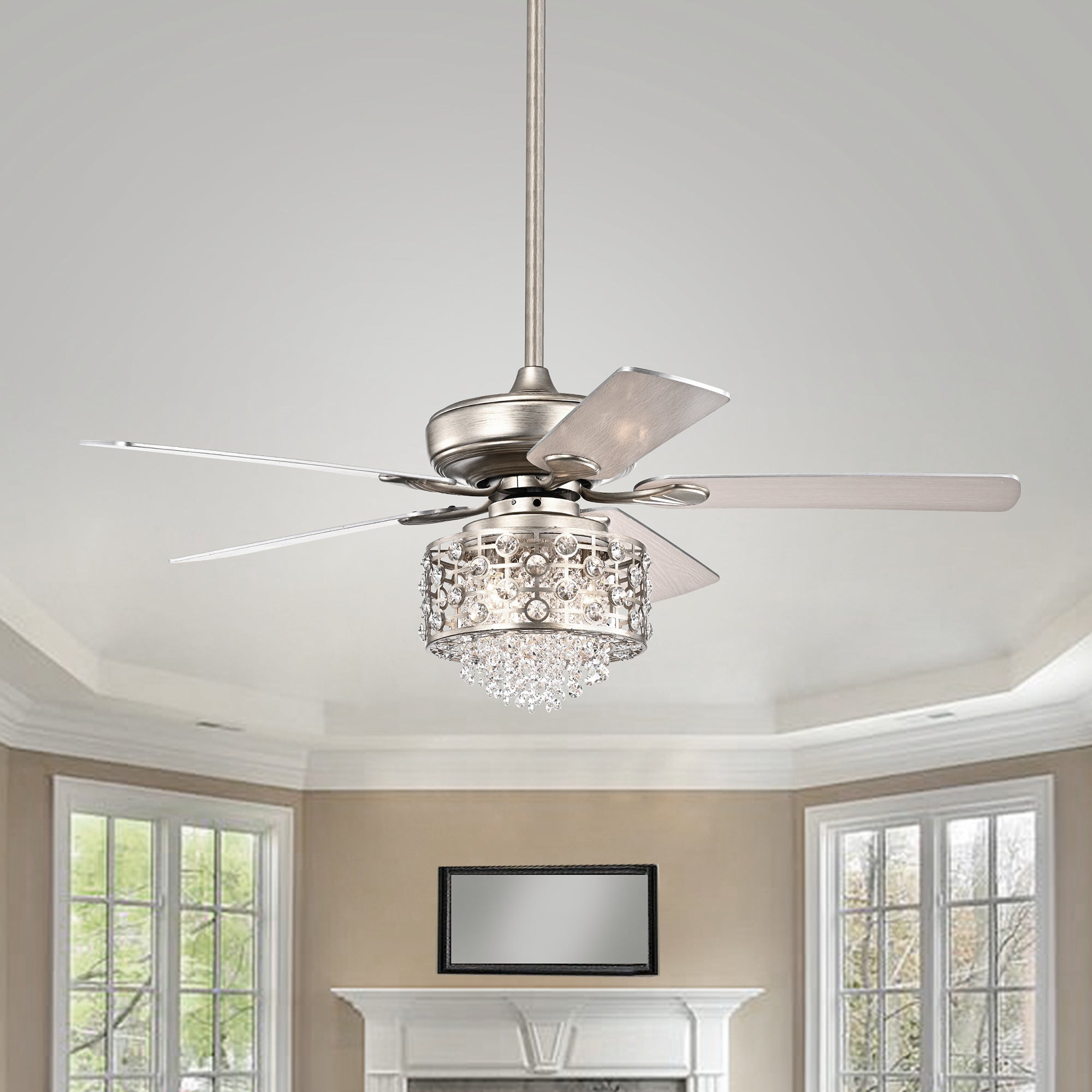 Toten Aged Silver 52-inch 5-Blade Ceiling Fan w/ Crystal Drum Shade (Includes remote)