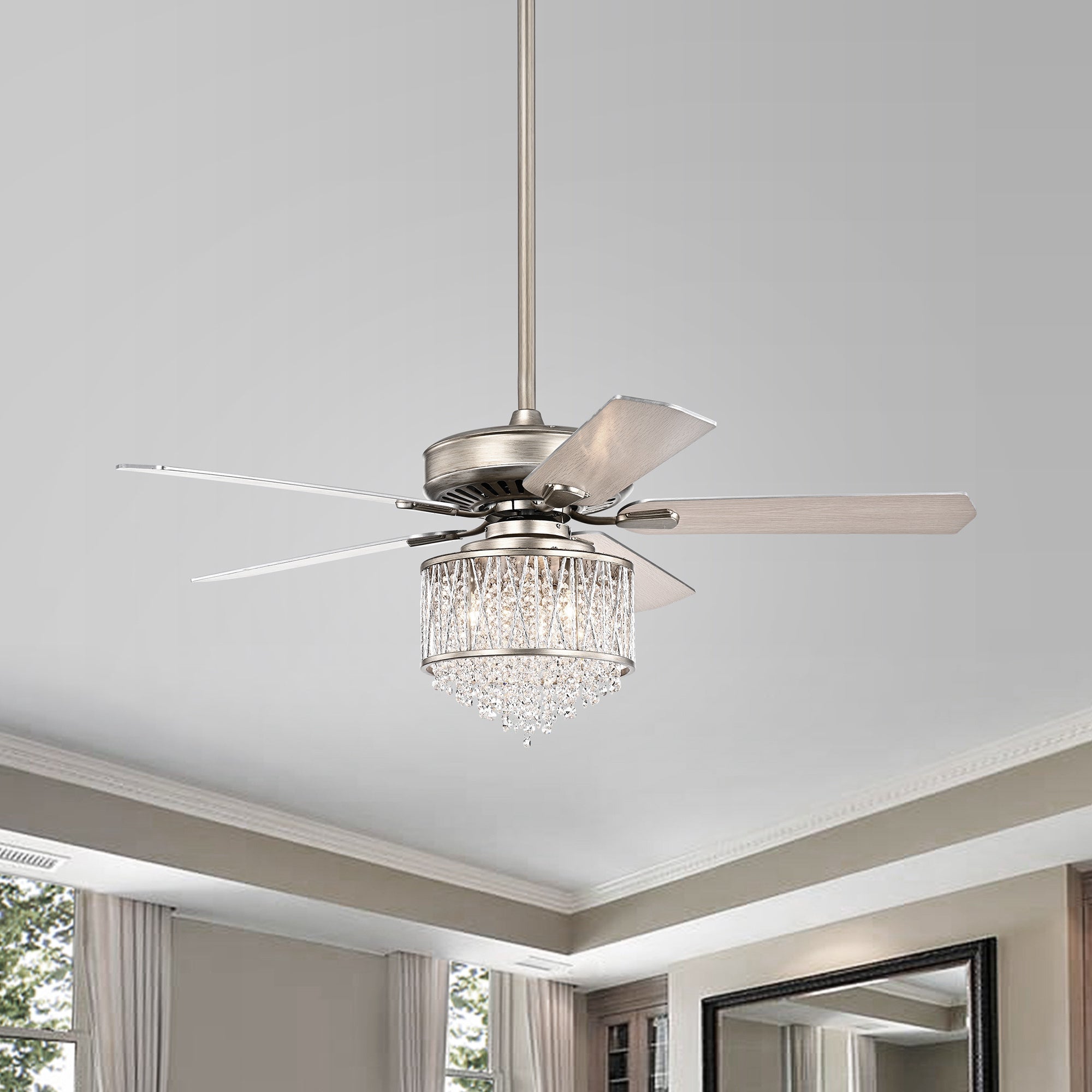 Jauni Chrome 52-inch 5-Blade Ceiling Fan with Metal Drum Shade (Includes Remote)