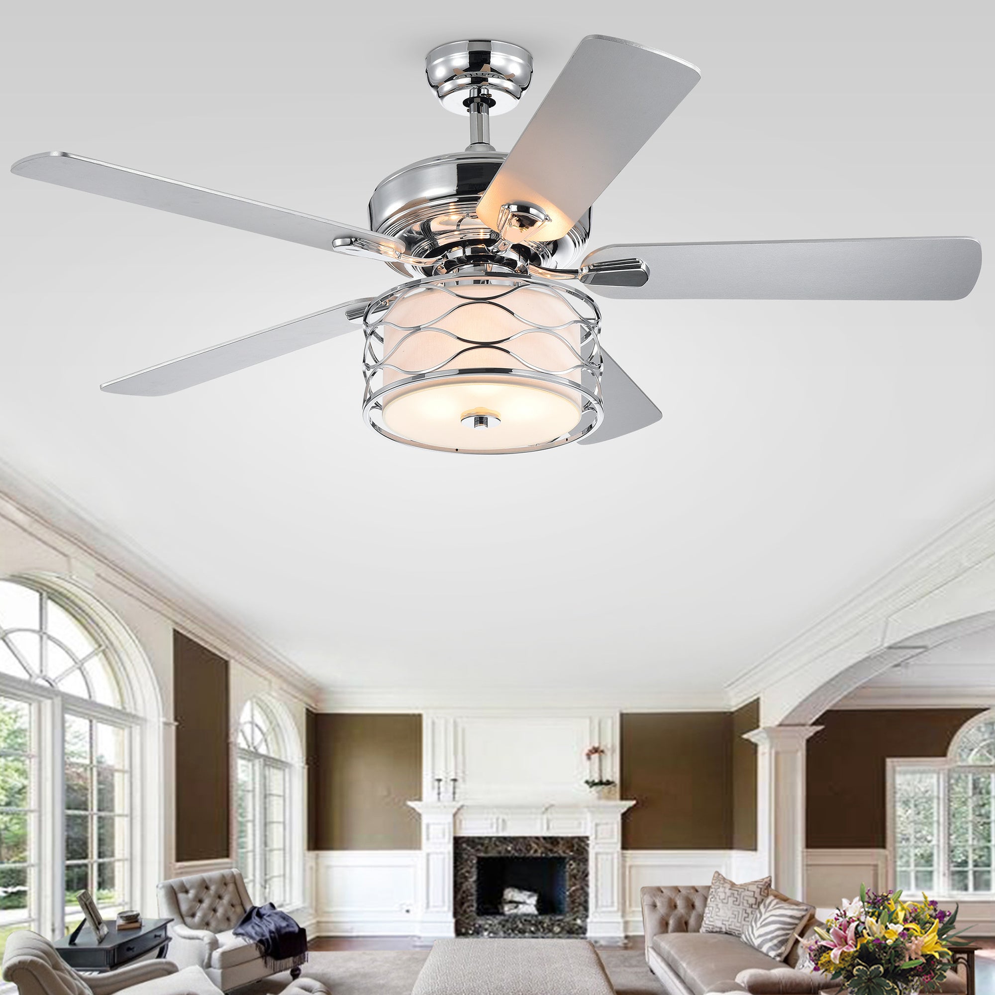 Moira Chrome 52-Inch 5-Blade Lighted Ceiling Fan (includes Remote and 2 blade color options)