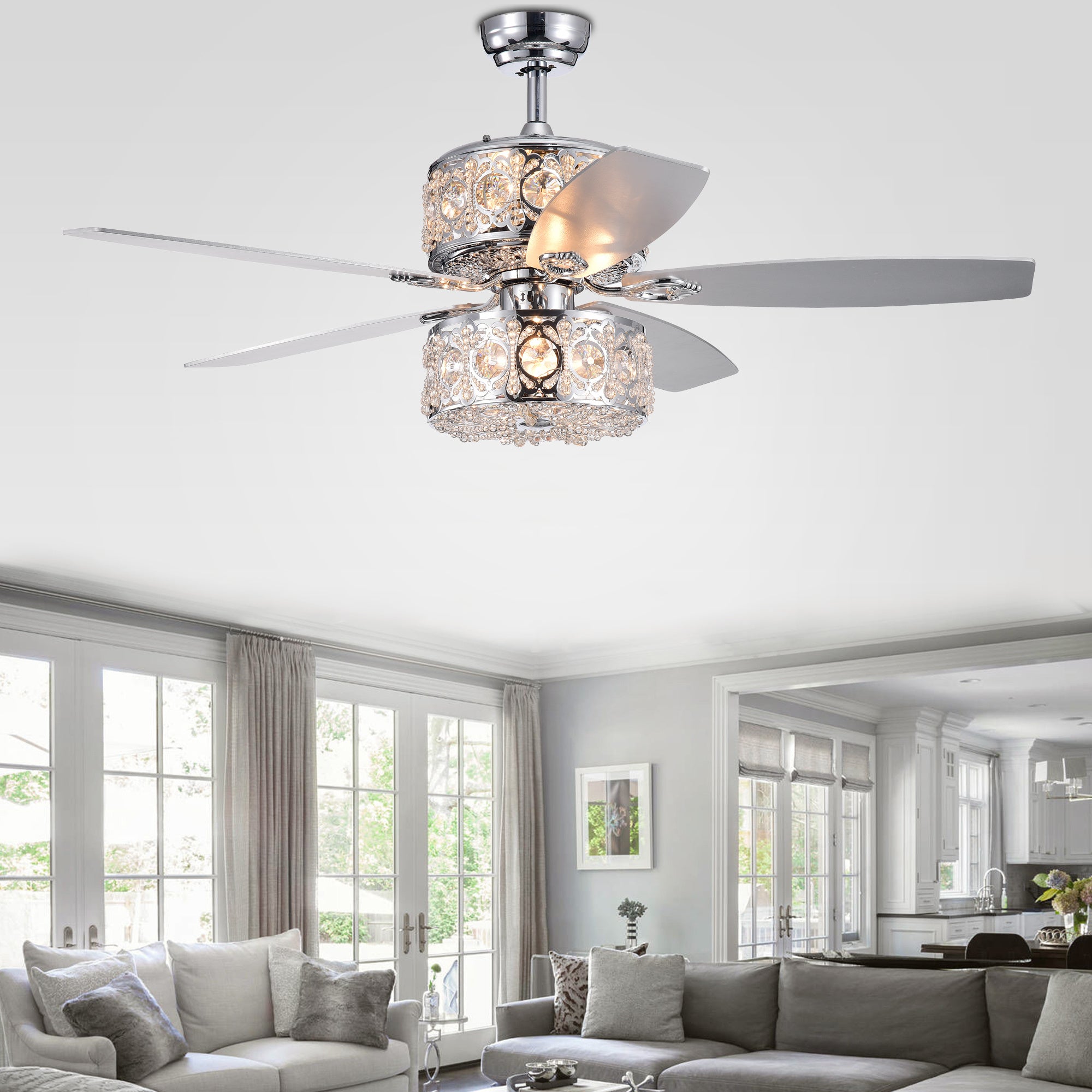 Velko 52-inch 6-light Dual Lamp Lighted Ceiling Fan with Crystal Shade