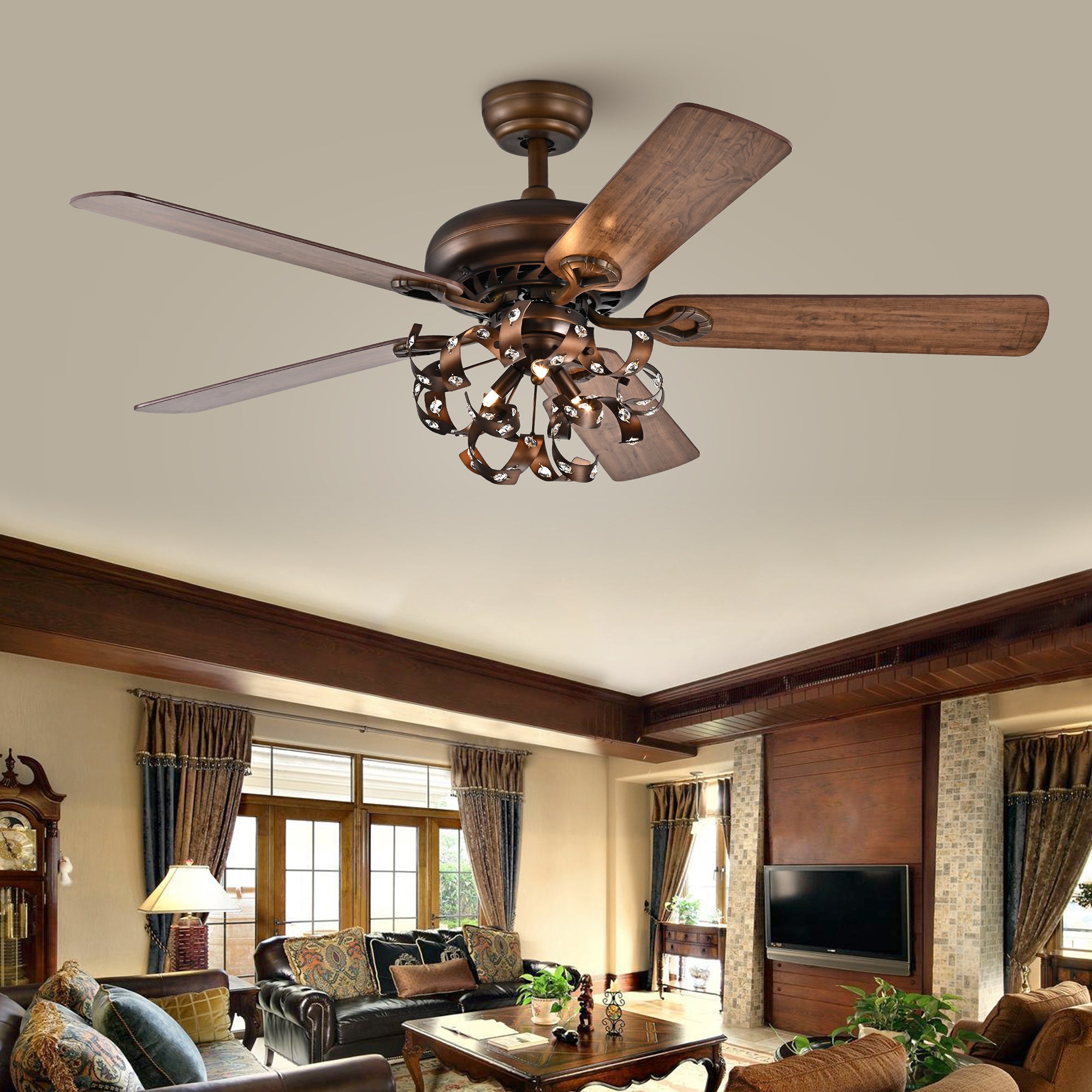 Paz Satin Bronze 52-Inch 5-Blade Lighted Ceiling Fan (Includes Remote)