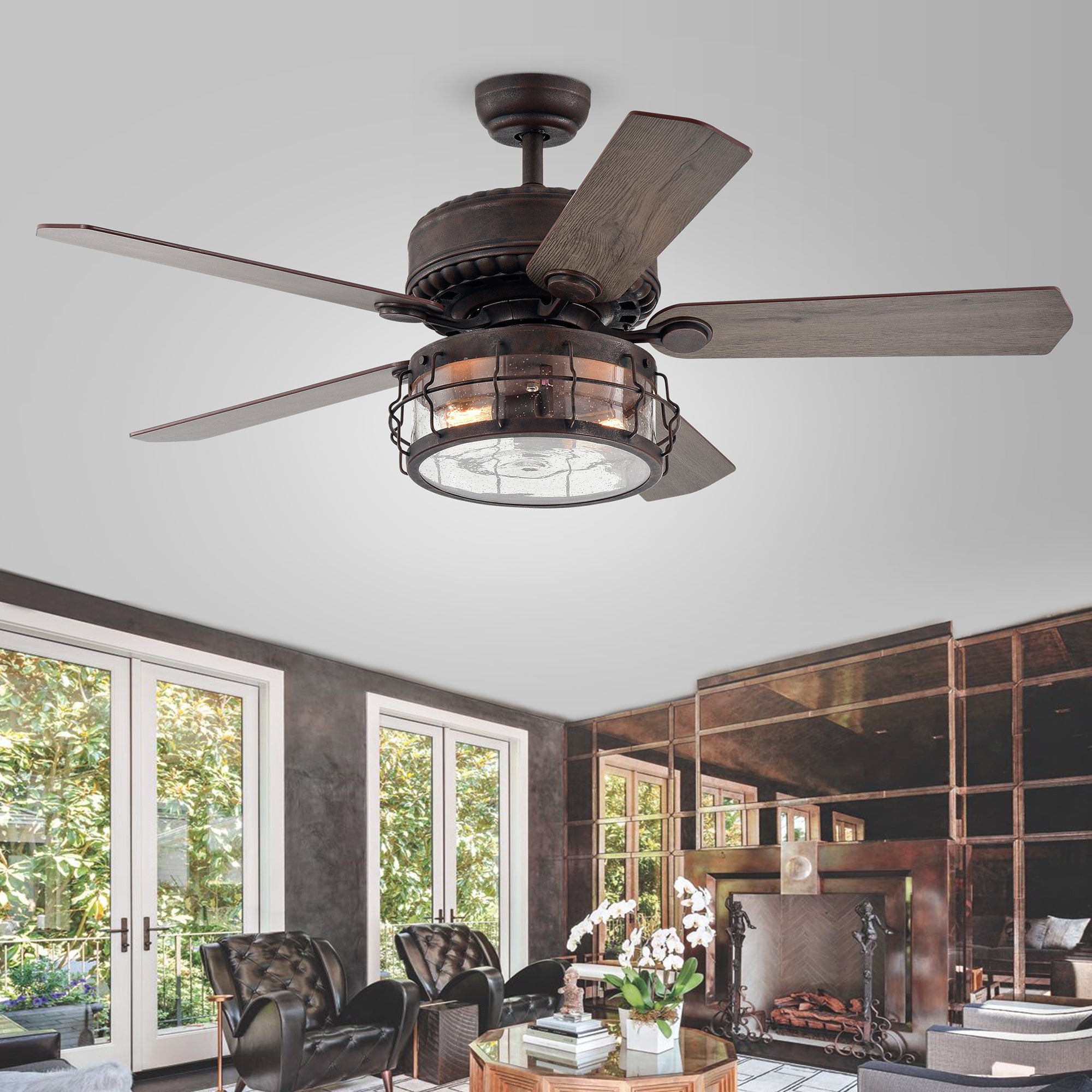 Bobet Rustic Bronze 52-Inch 5-Blade Lighted Ceiling Fan