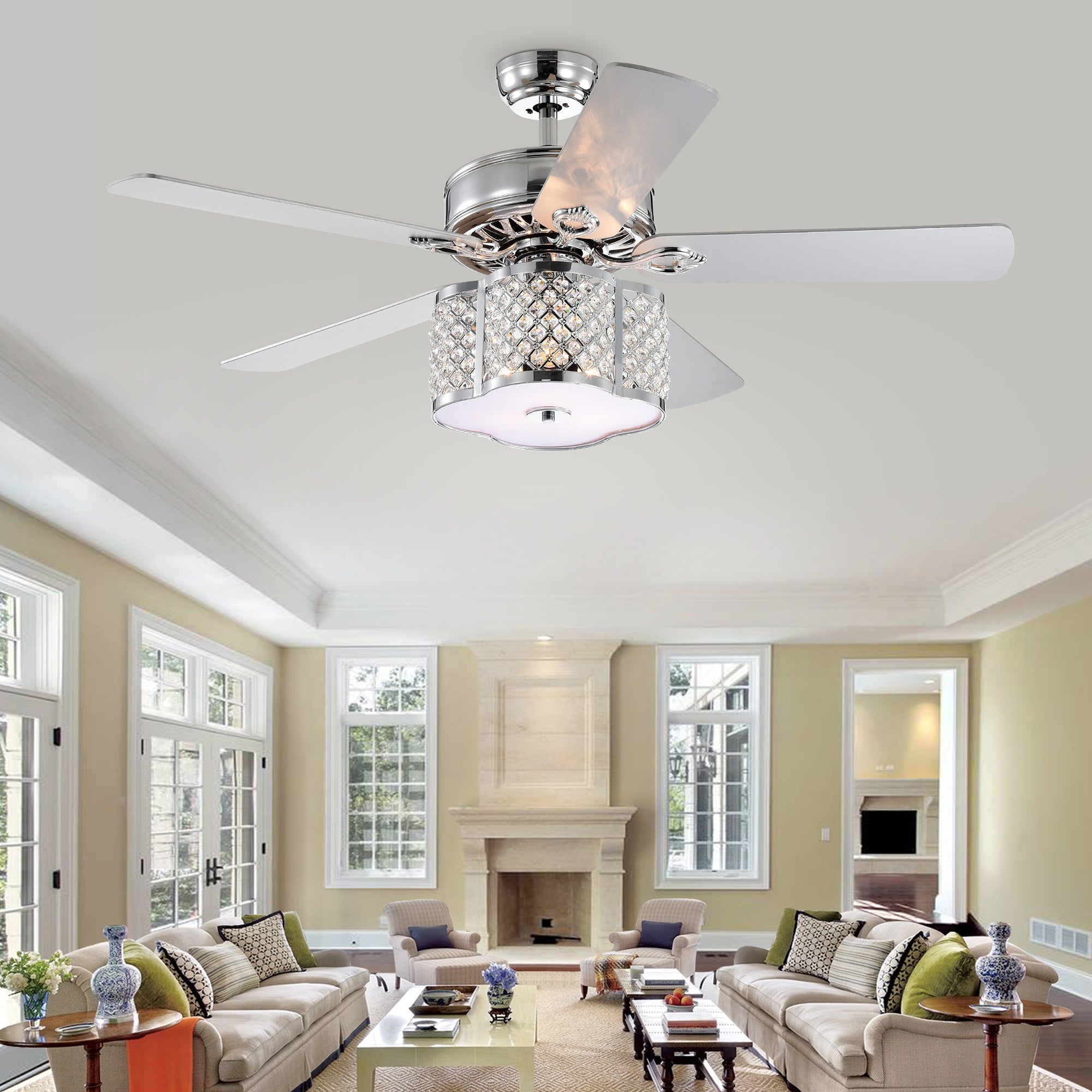 Cori Chrome 52-inch 5-Blade Ceiling Fan w/ Crystal Drum Shade (Includes Remote)