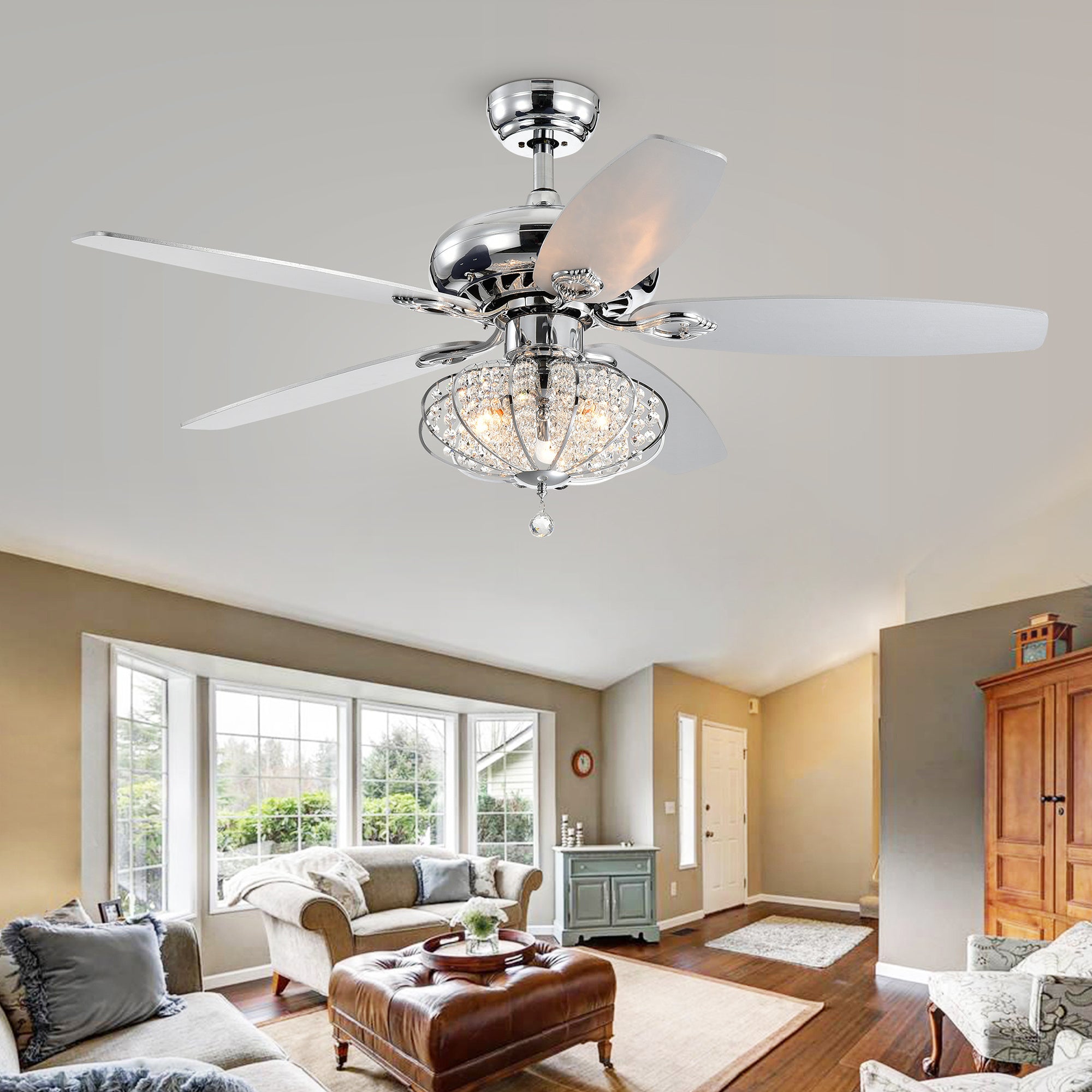 Catrine Chrome 52-Inch 5-Blade Ceiling Fan with Metal Globe Shade (Includes Remote)