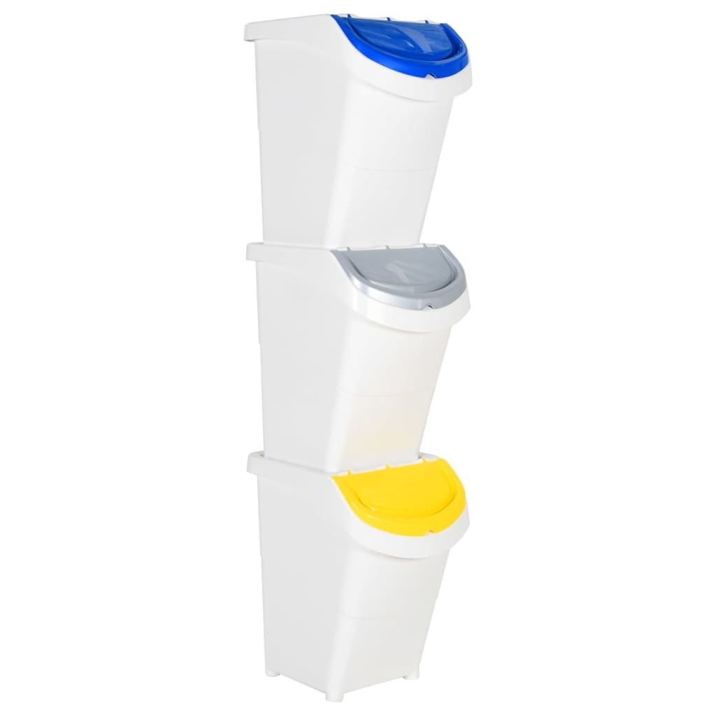 Stackable Waste Bins with Lids 3 pcs White PP 31.7 gal