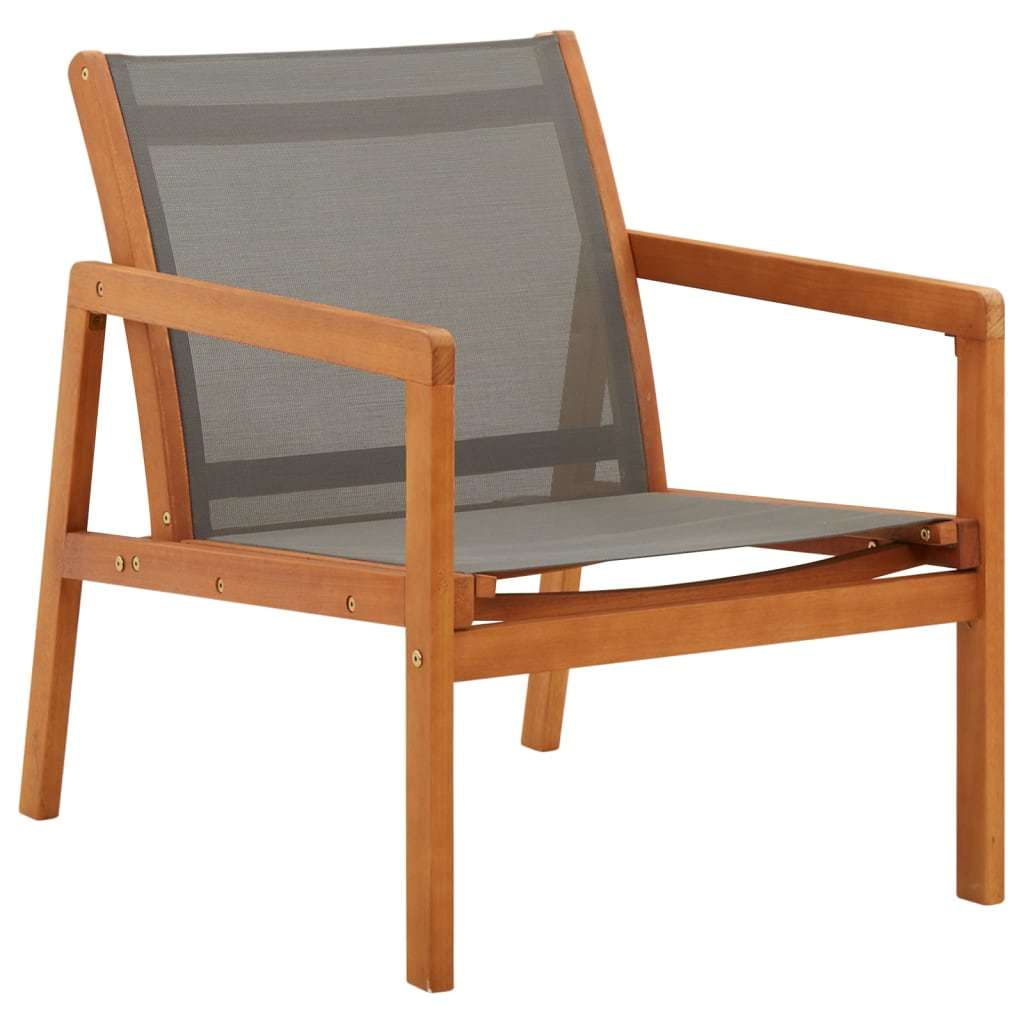 Patio Lounge Chair Gray Solid Wood Eucalyptus and Textilene