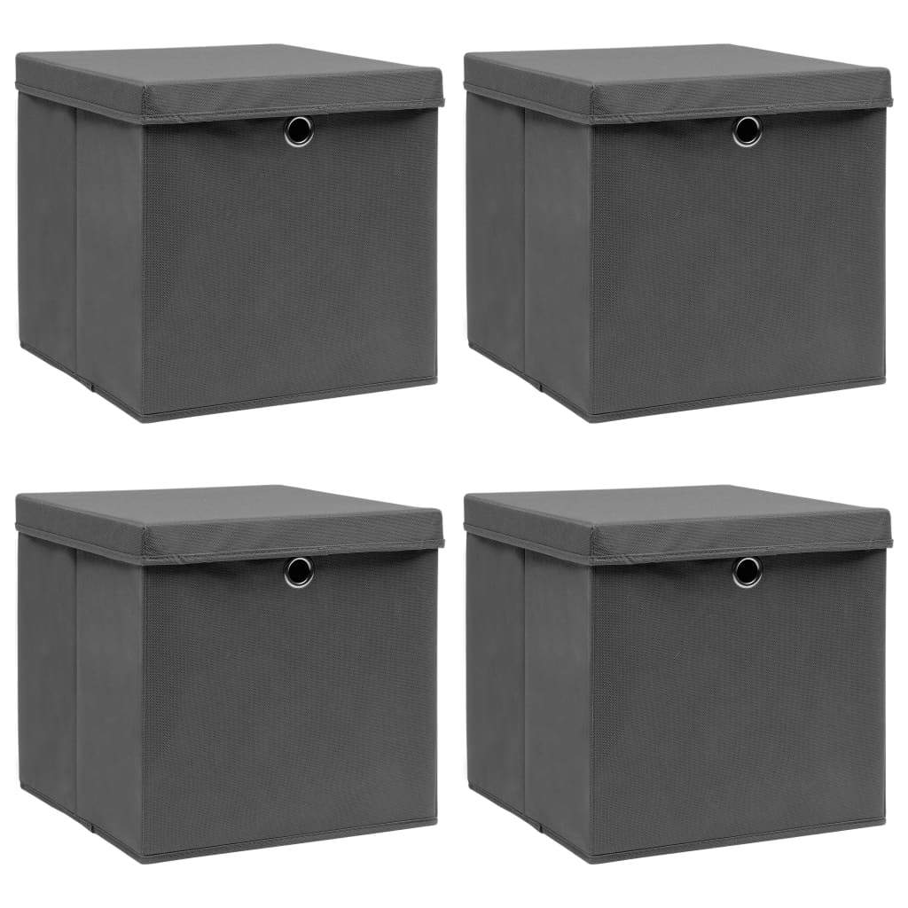 Storage Boxes with Lids 4 pcs Gray 12.6"x12.6"x12.6" Fabric