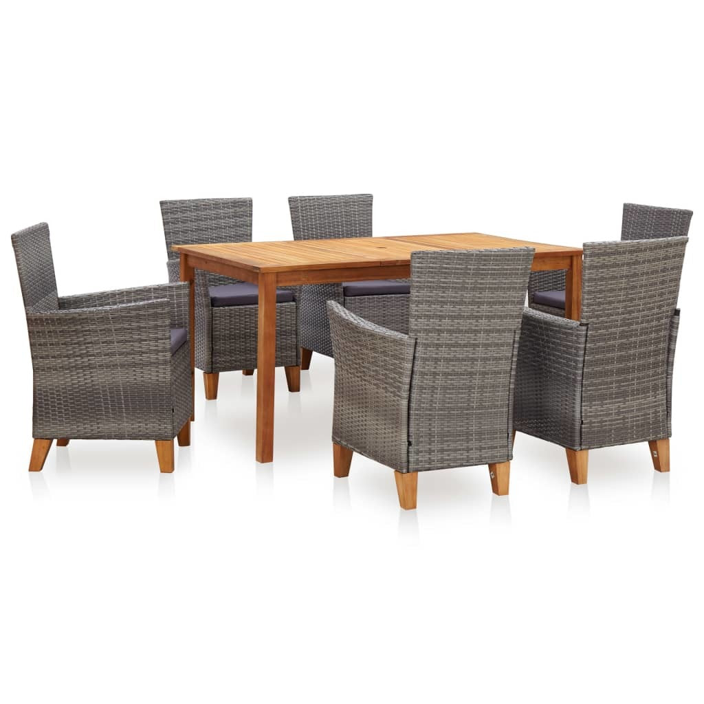 7 Piece Dining Set Poly Rattan and Solid Wood Acacia Gray