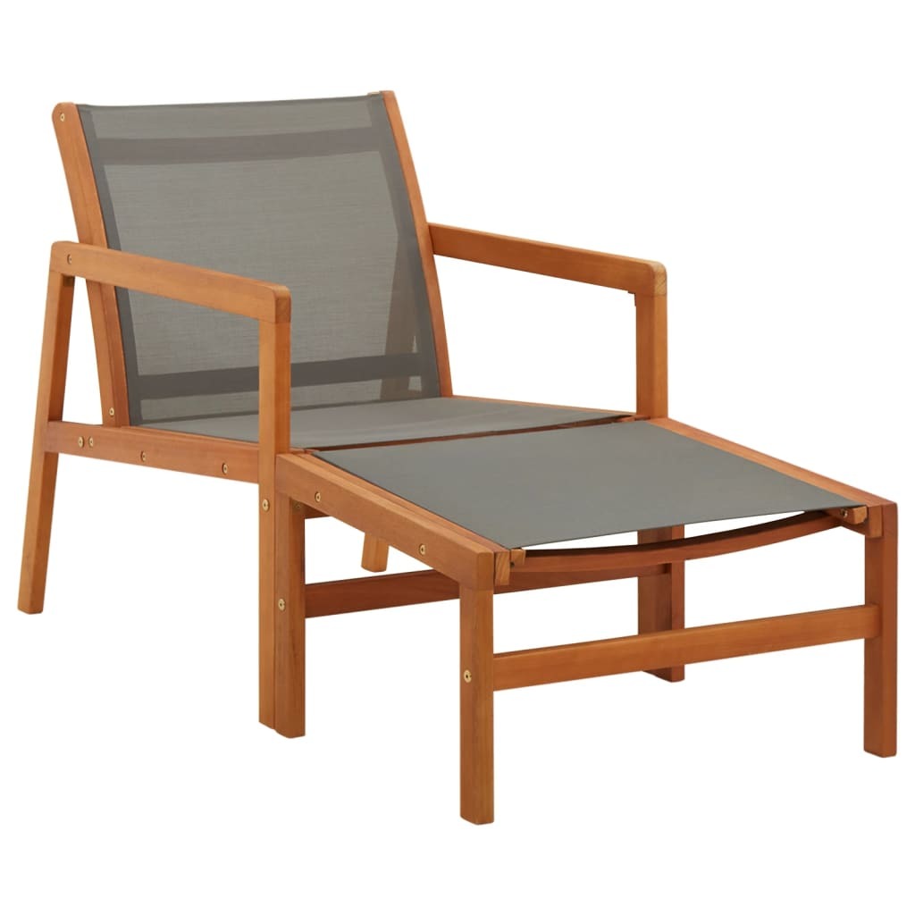 Patio Chair with Footrest Gray Solid Wood Eucalyptus and Textilene