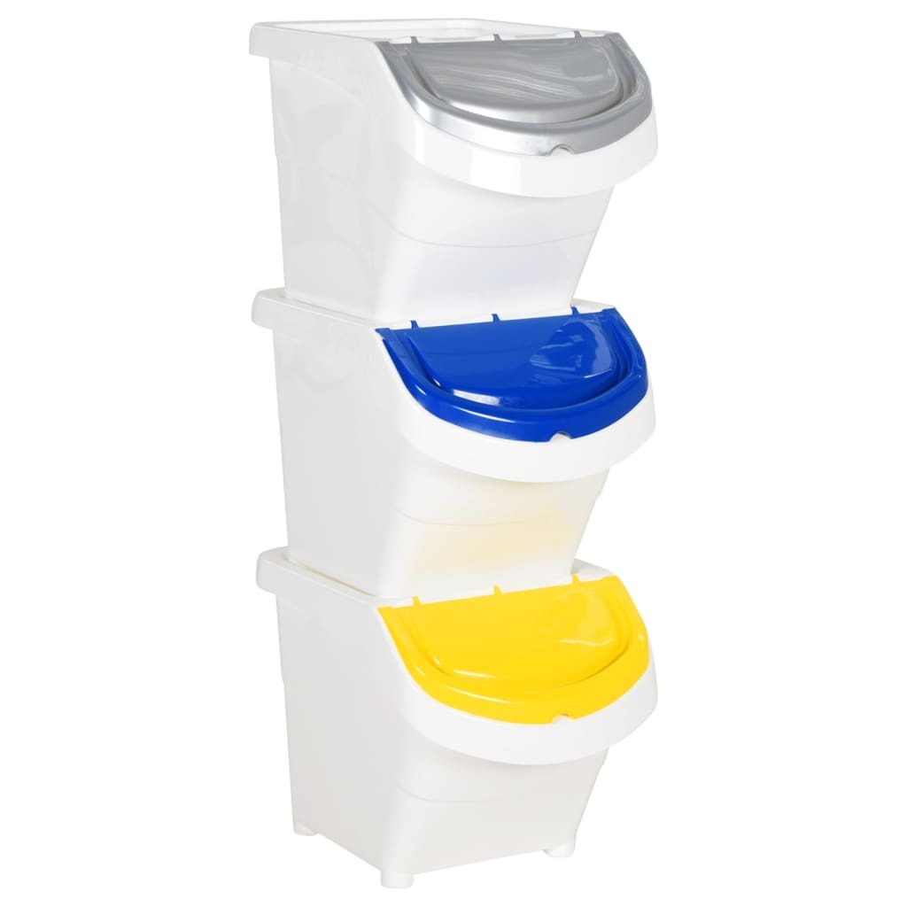 Stackable Waste Bins with Lids 3 pcs White PP 20.6 gal