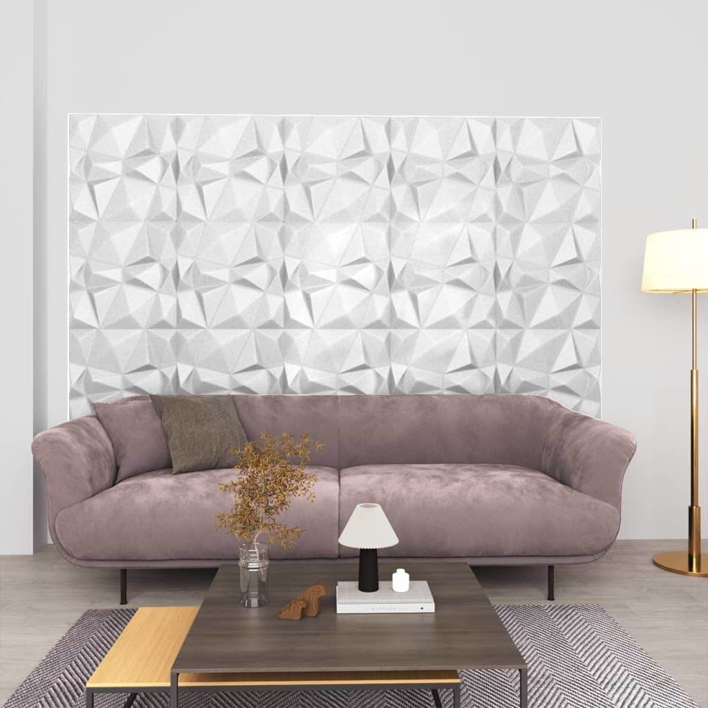 3D Wall Panels 12 pcs 19.7"x19.7" Diamond White 32.3 ft²