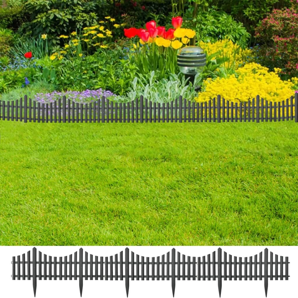 Lawn Edgings 17 pcs Anthracite 32.8' PP