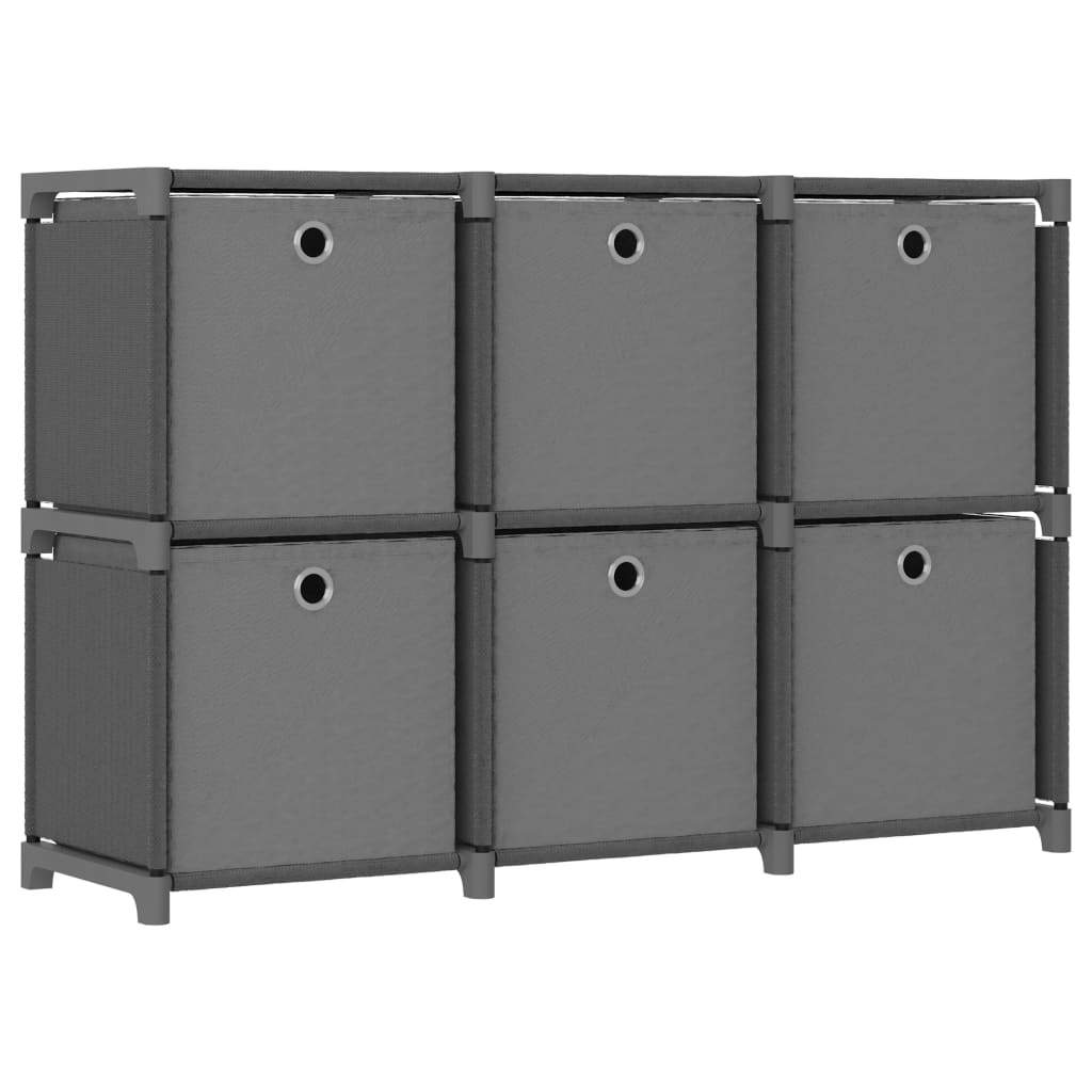 6-Cube Display Shelf with Boxes Gray 40.6"x11.8"x28.5" Fabric