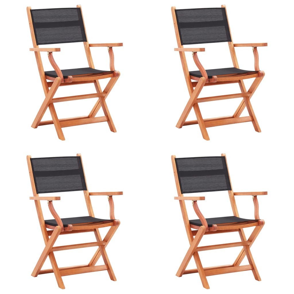 Folding Patio Chairs 4 pcs Black Solid Wood Eucalyptus and Textilene