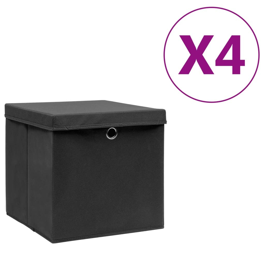 Storage Boxes with Covers 4 pcs 11"x11"x11" Black