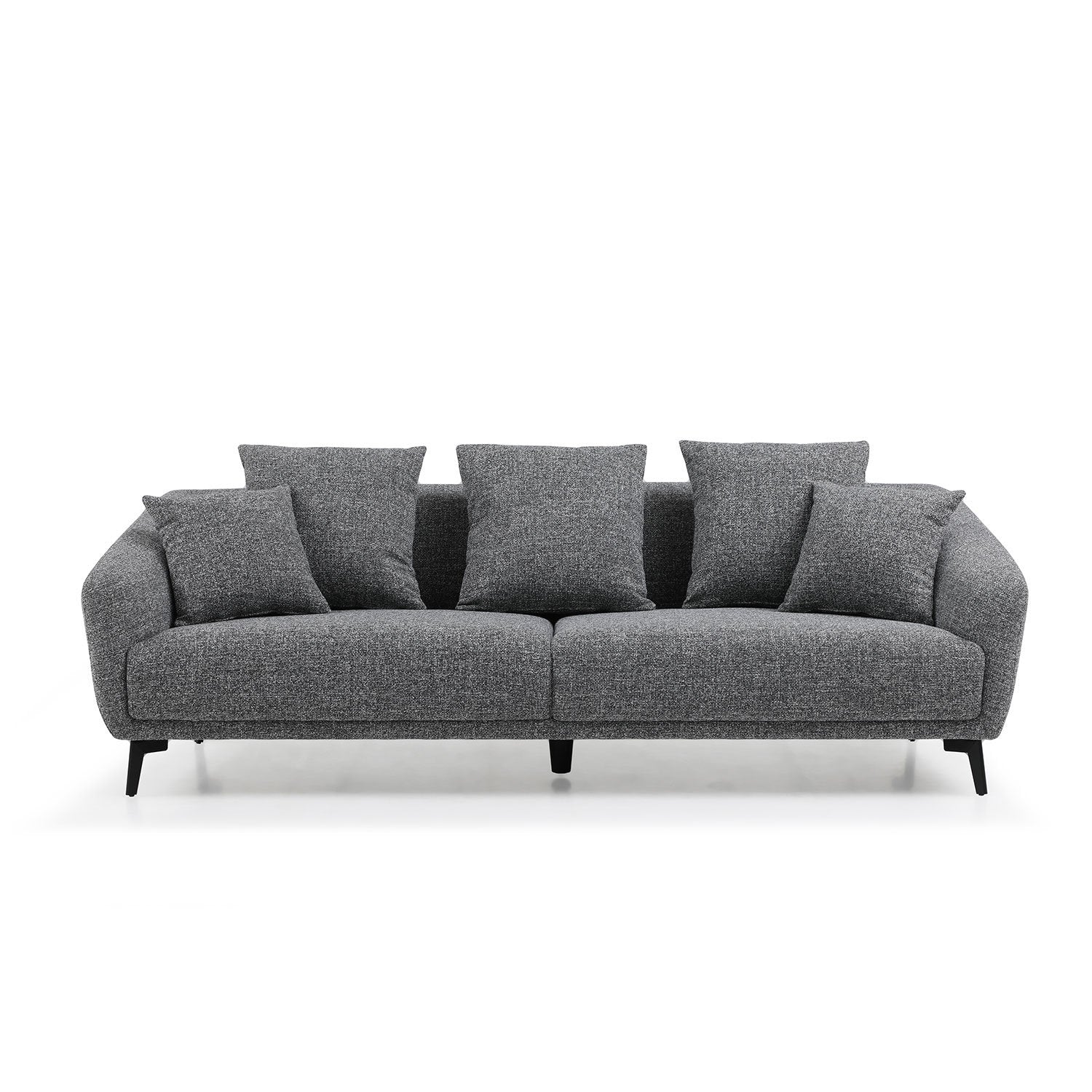 3 Seater Sofa Couch, Modern Fabric Upholstered Sofa with Three Cushions, 2 Pillows, Dark Grey