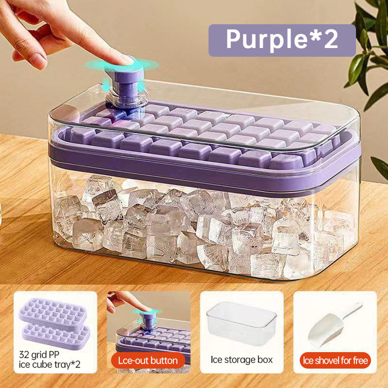 Ice Cube Tray With Lid And Bin, 64 Pcs Ice Cubes Molds, Ice Trays For Freezer, Ice Cube Tray Mold, With 2 Trays, Ice Freezer Container, Spill-Resistant Removable Lid & Ice Scoop, For Whiskey,Cocktail