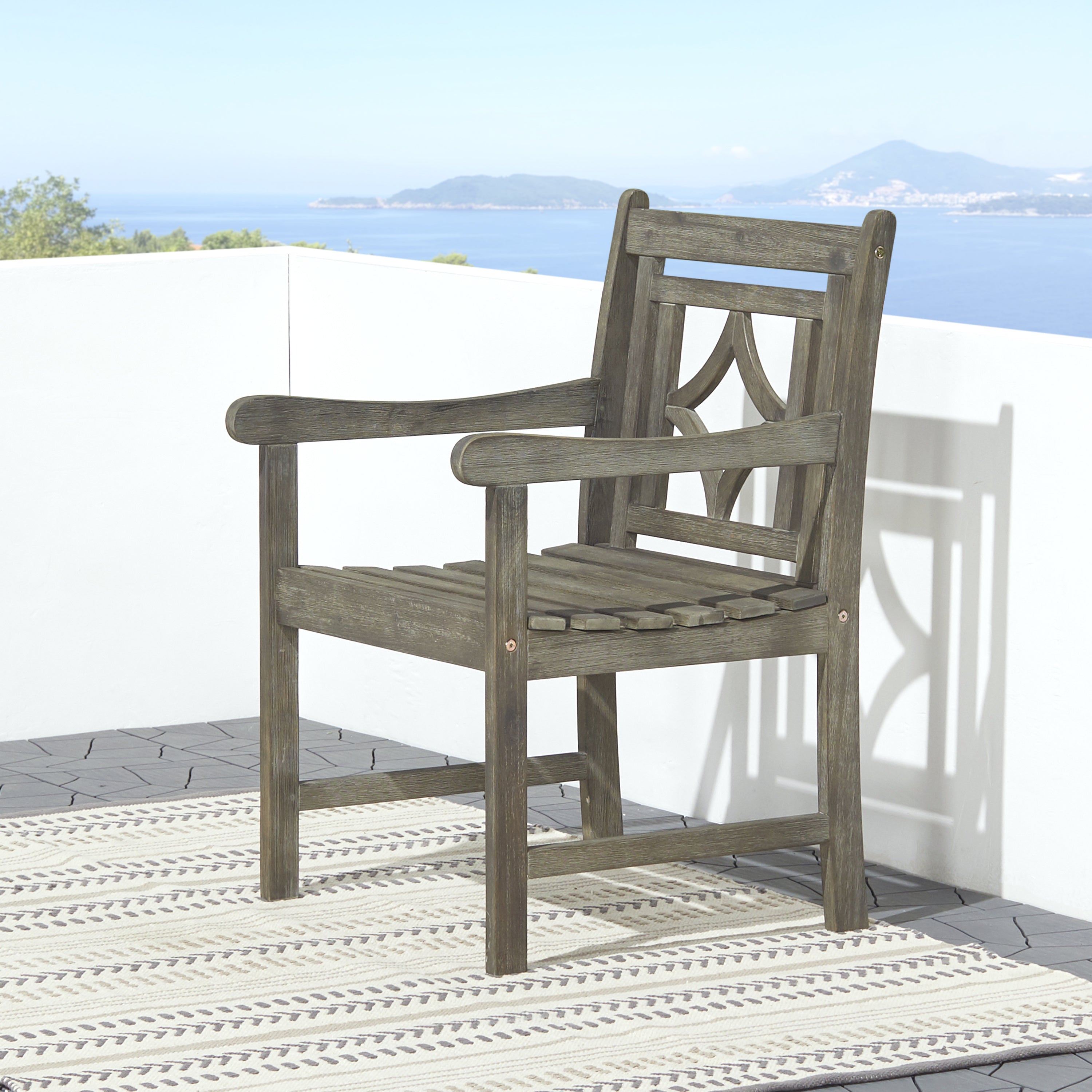 Valkyrie Grey-washed Farmhouse Wood Patio Armchair