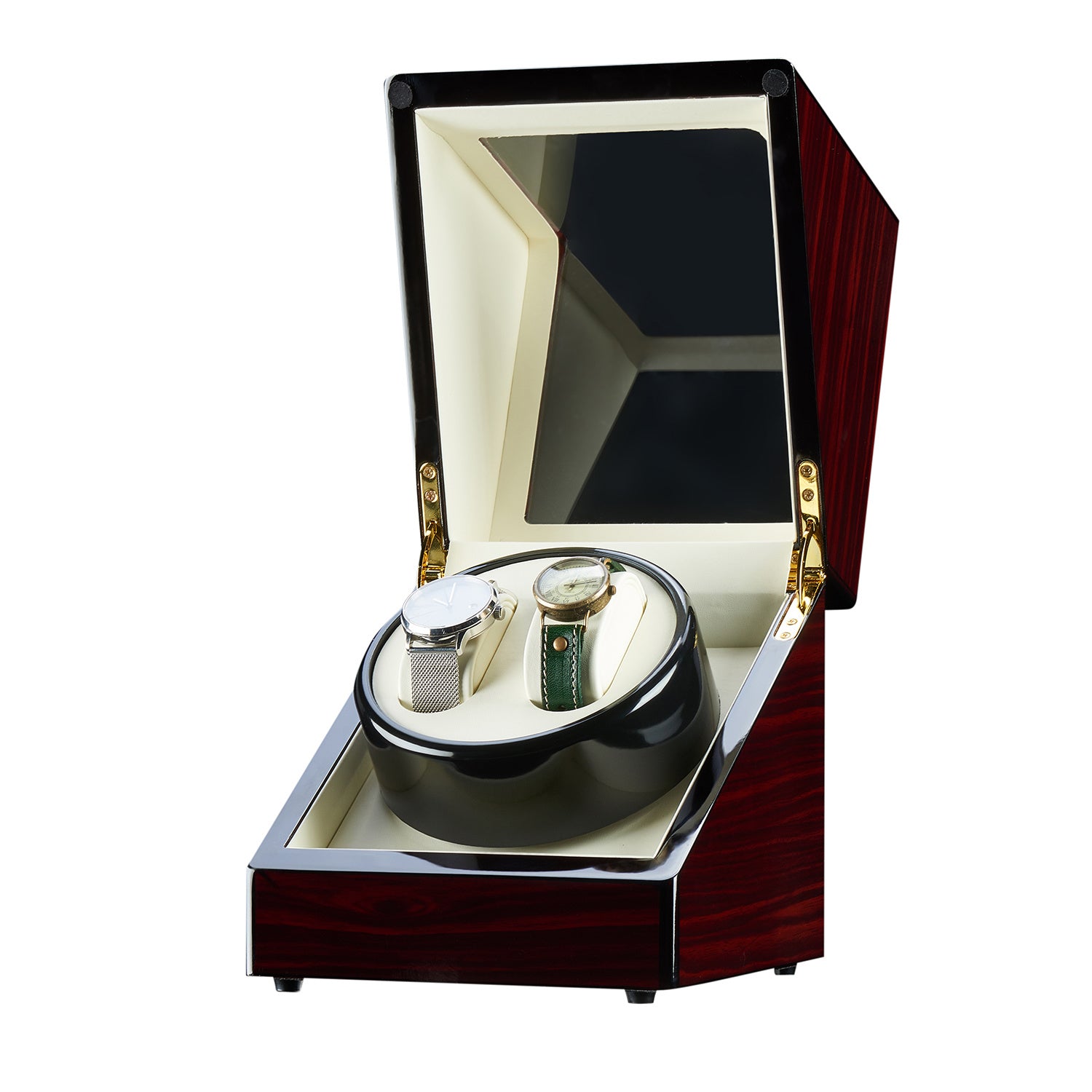 Double Watch Winder Automatic Rotation Wood Display Case Storage Organizer