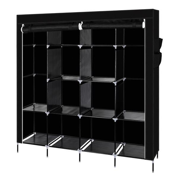 67" Clothes Closet Portable Wardrobe Clothes Storage Rack 12 Shelves 4 Side Pockets Black