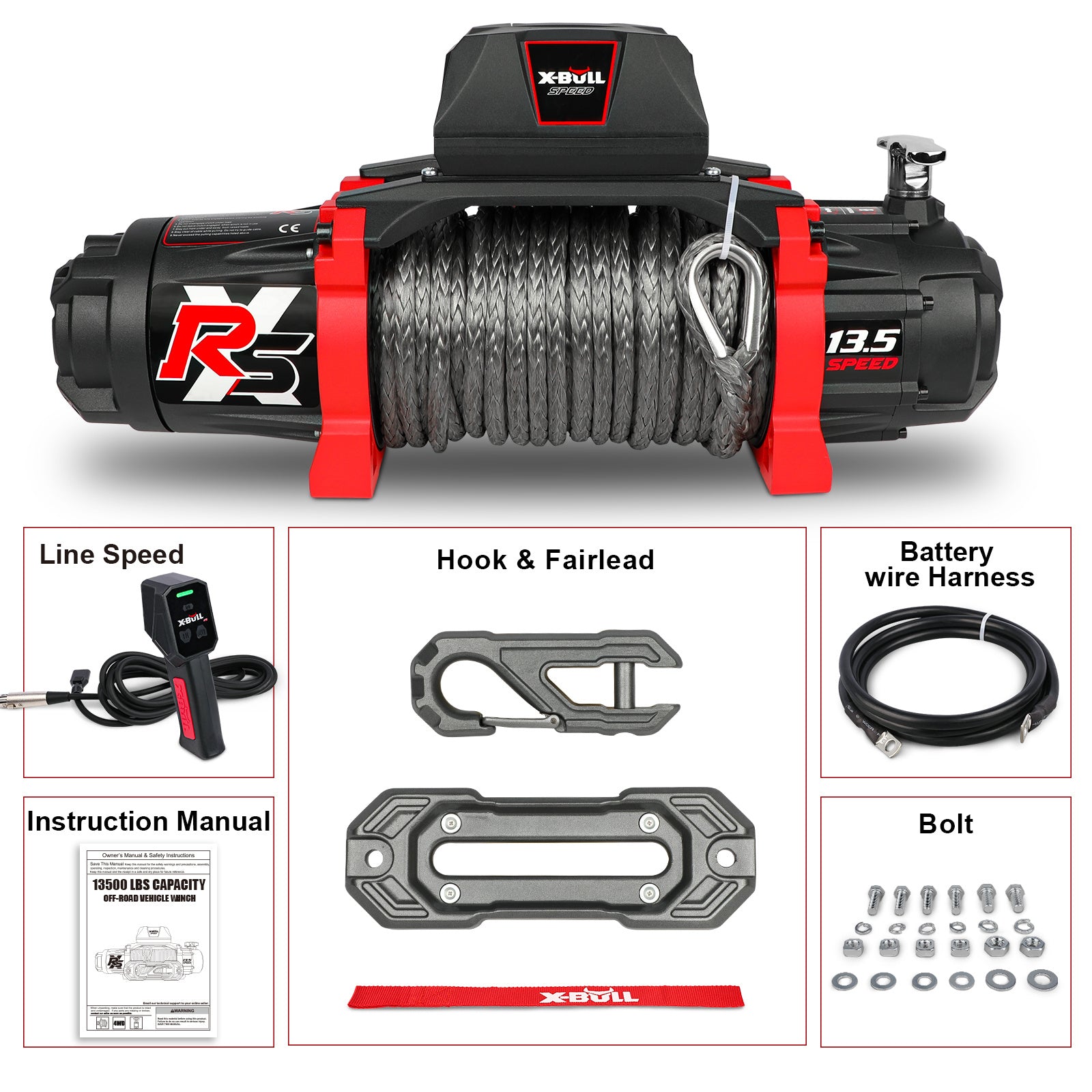 X-BULL 13500 lb Winch Load Capacity Electric Winch -12V DC Power for Towing Truck Off Road, 2 in 1 Wireless Remote,13500 XRS Series