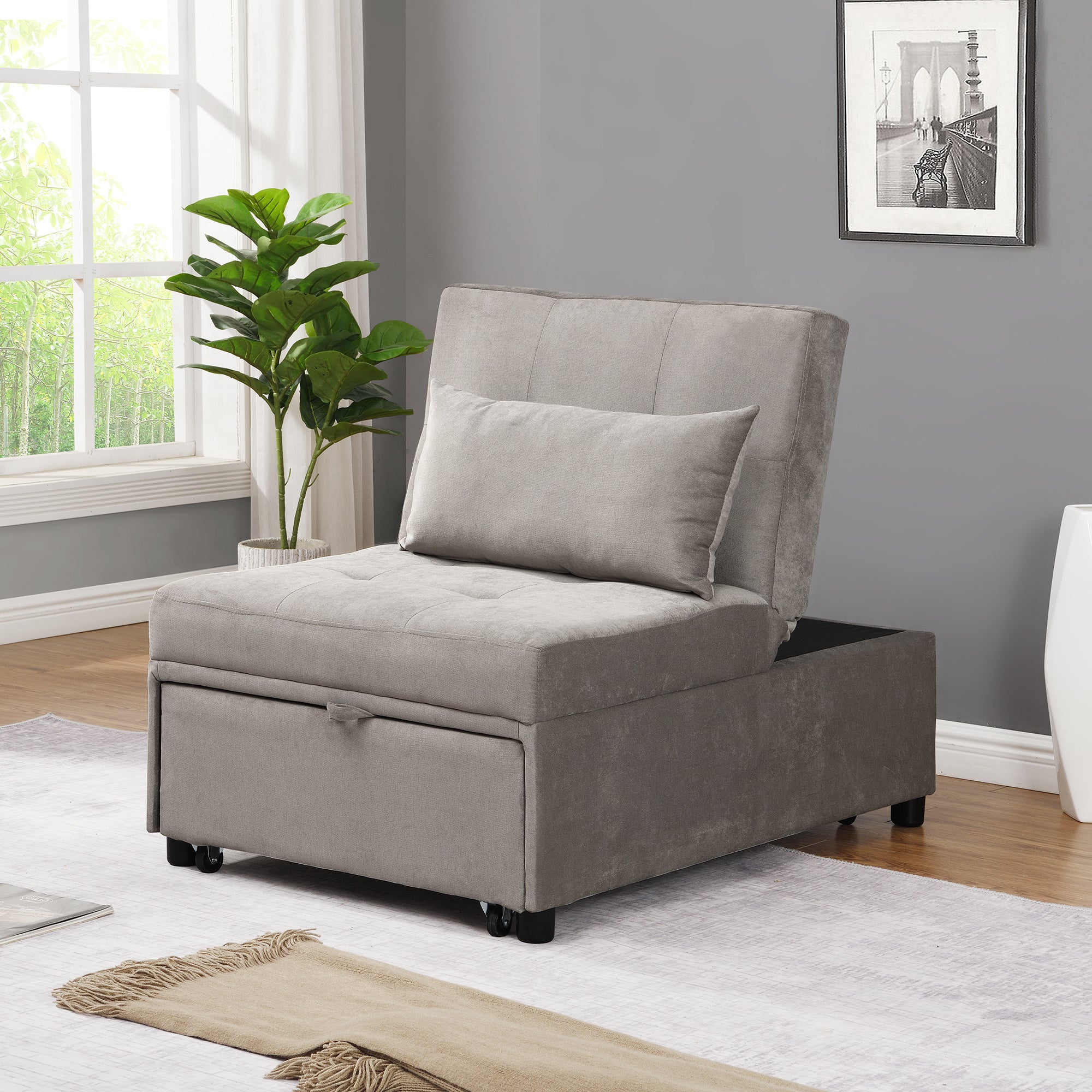 Folding Ottoman Sofa Bed (Light Gray)