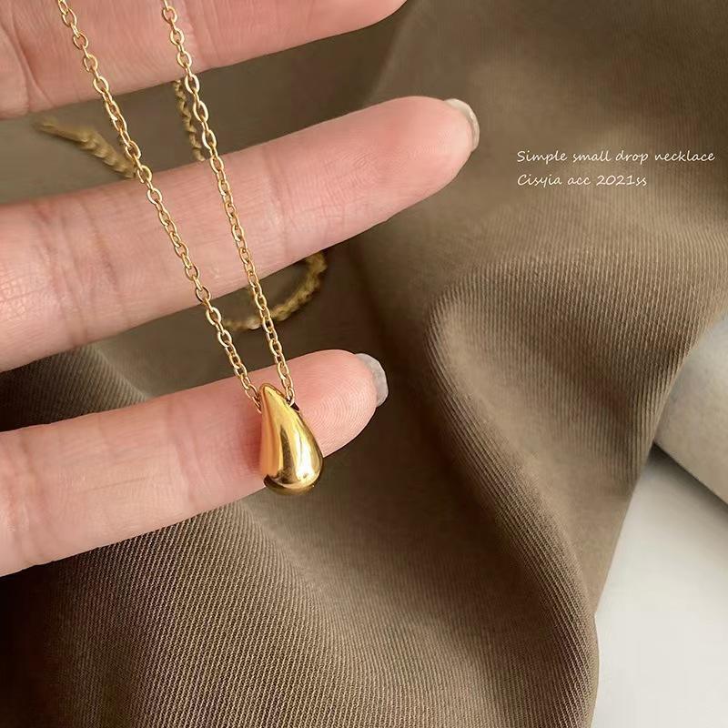 South Korea simple water drop pendant titanium steel necklace niche premium sense does not lose color collarbone chain chain jewelry wholesale female