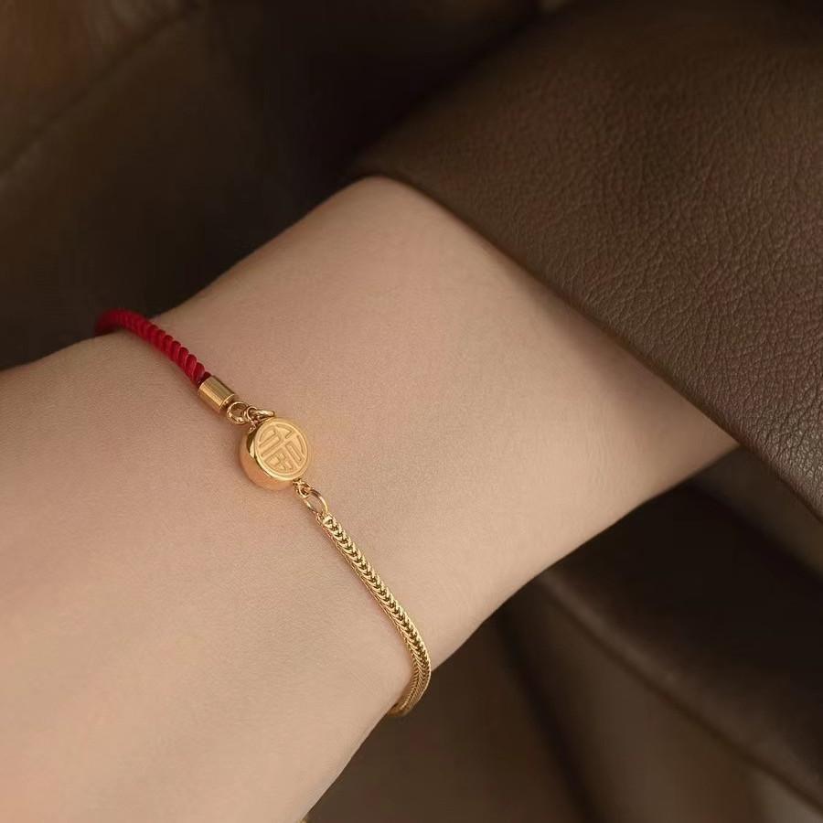 Little red book explosion models double-sided Fuxi bracelet female red rope braided design fashionable versatile titanium steel does not lose color hand jewelry