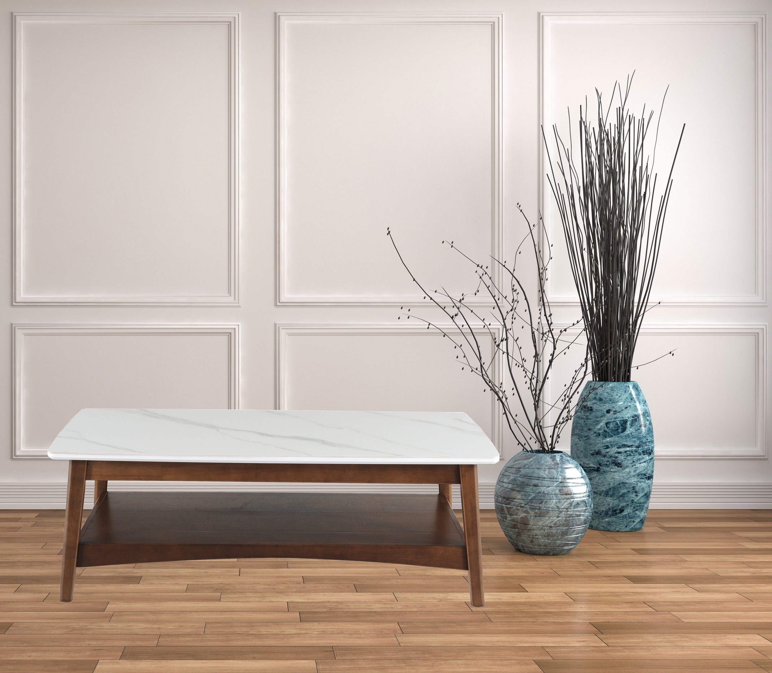 Luca Mid-Century Coffee Table Sintered Stone & Wooden Frame