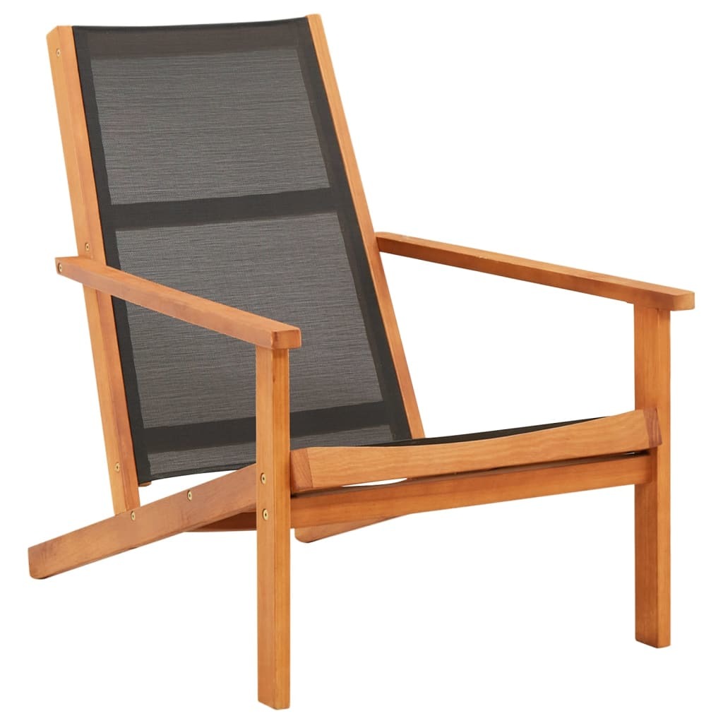 Patio Lounge Chair Black Solid Wood Eucalyptus and Textilene