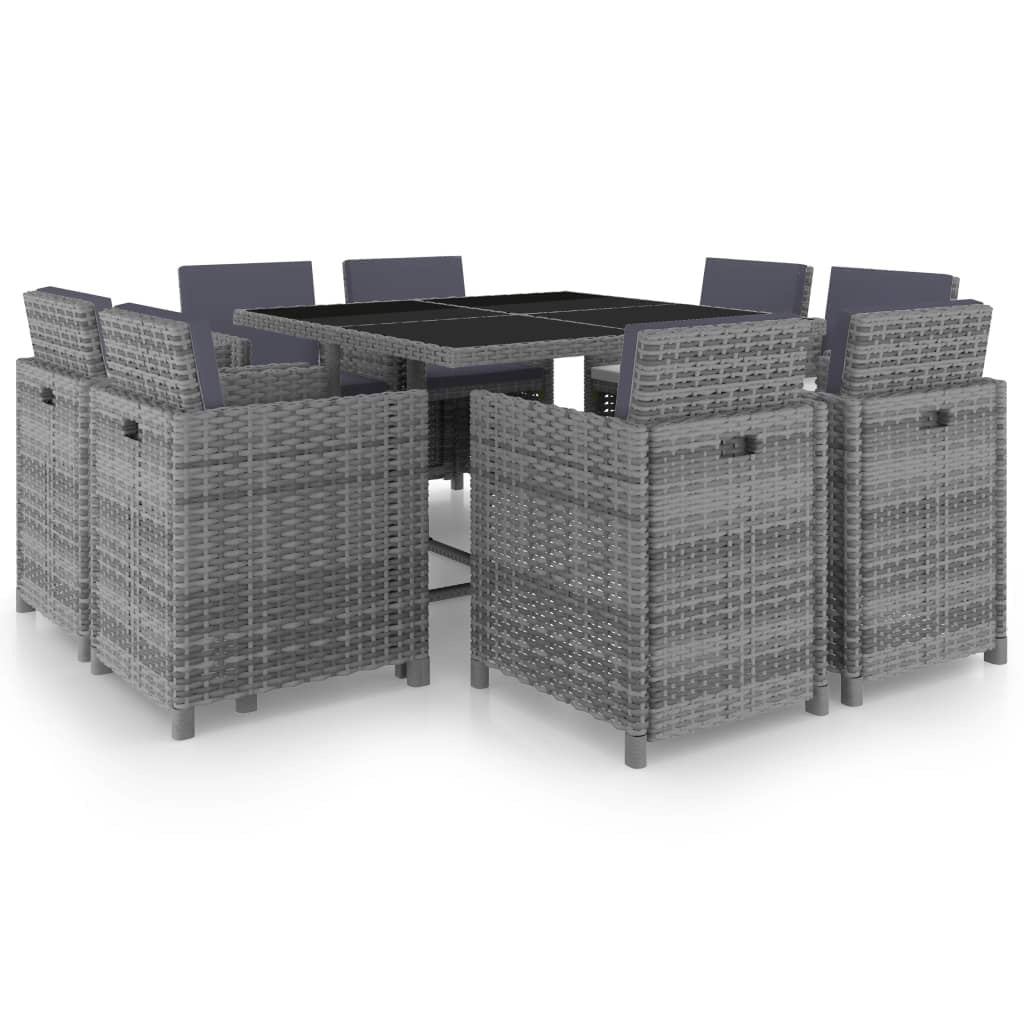 9 Piece Patio Dining Set with Cushions Poly Rattan Anthracite