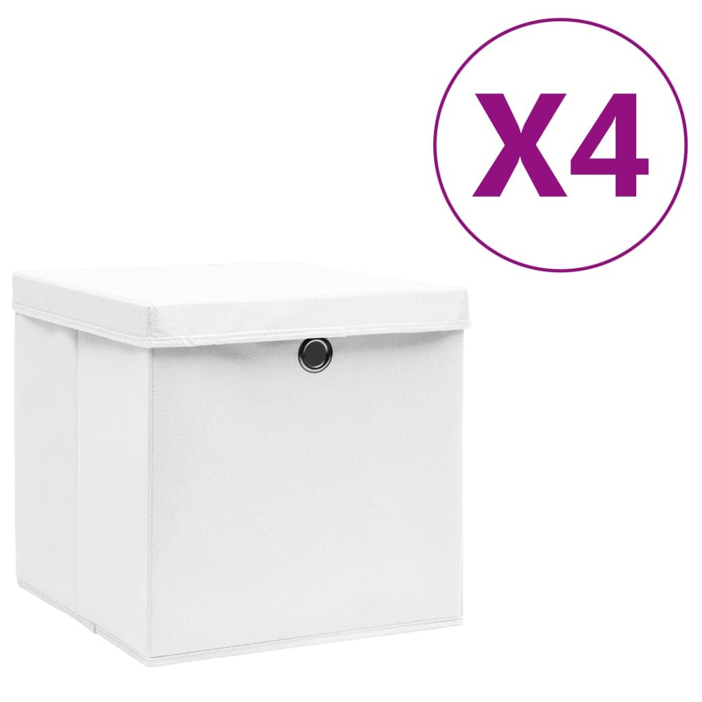 Storage Boxes with Covers 4 pcs 11"x11"x11" White