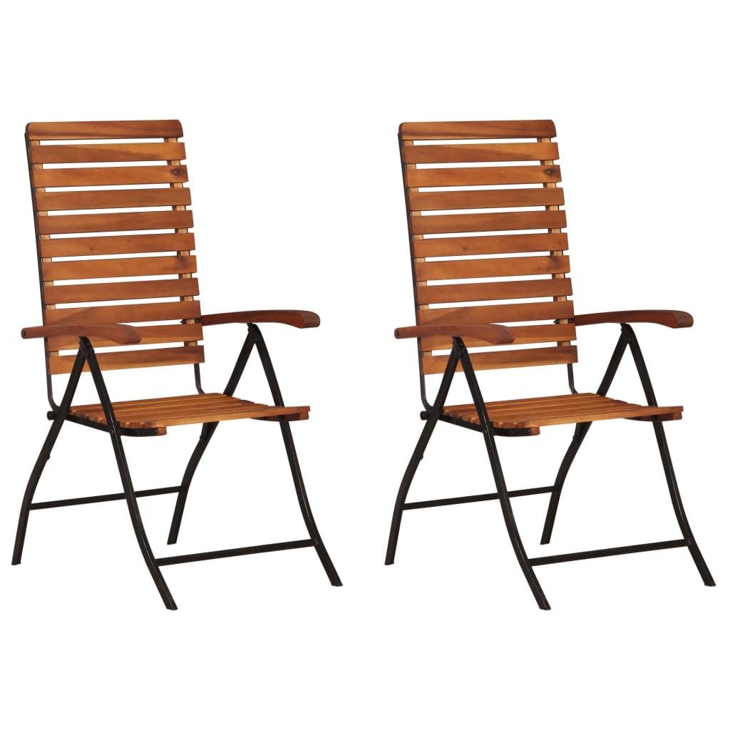 2 pcs Reclining Patio Chairs Solid Wood Acacia