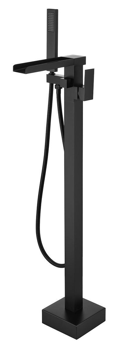 Single-Handle Freestanding Floor Mount Tub Faucet Bathtub Filler with Hand Shower in Matte Black