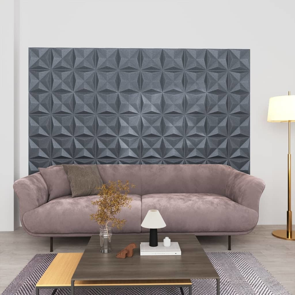 3D Wall Panels 48 pcs 19.7"x19.7" Origami Gray 129.2 ft²