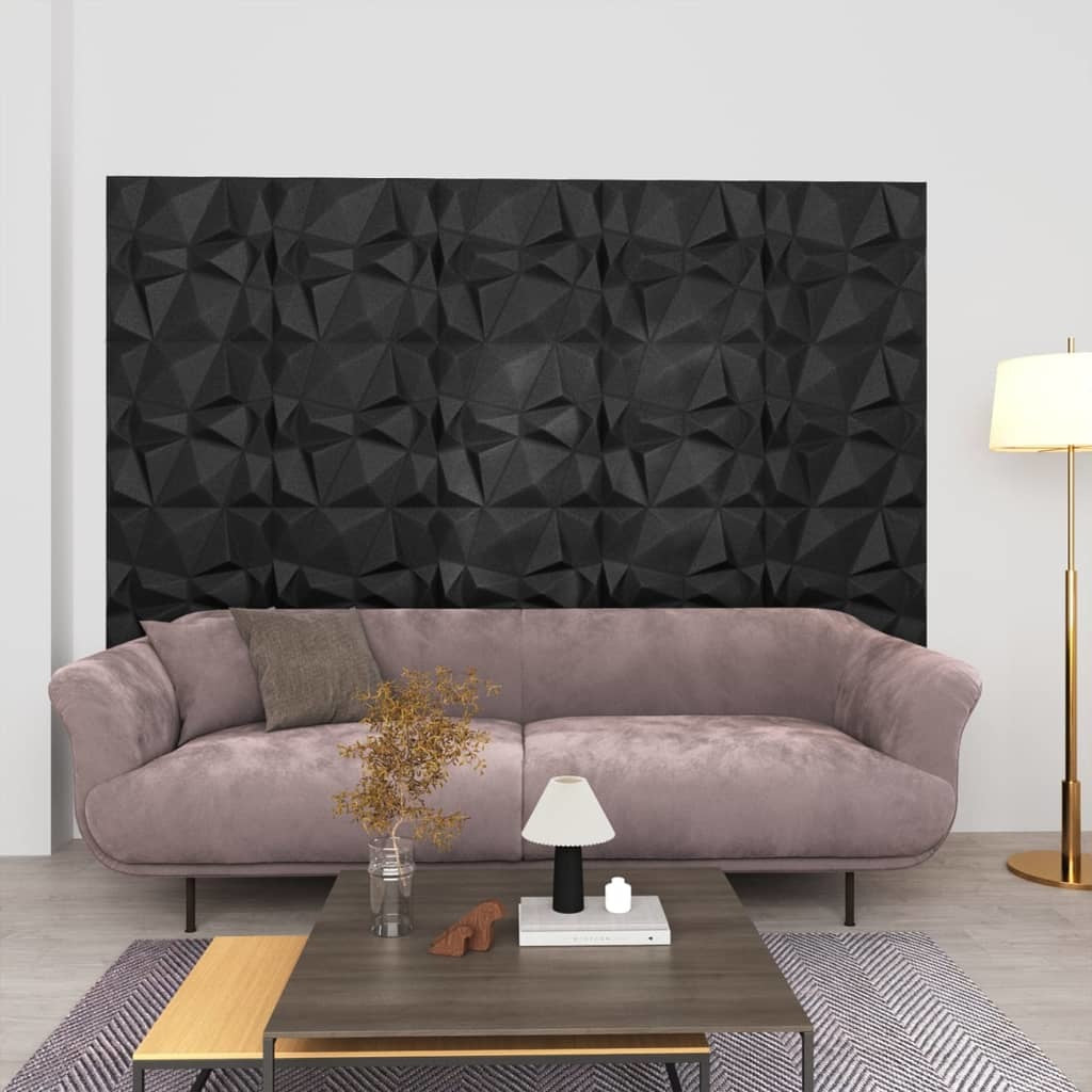 3D Wall Panels 48 pcs 19.7"x19.7" Diamond Black 129.2 ft²