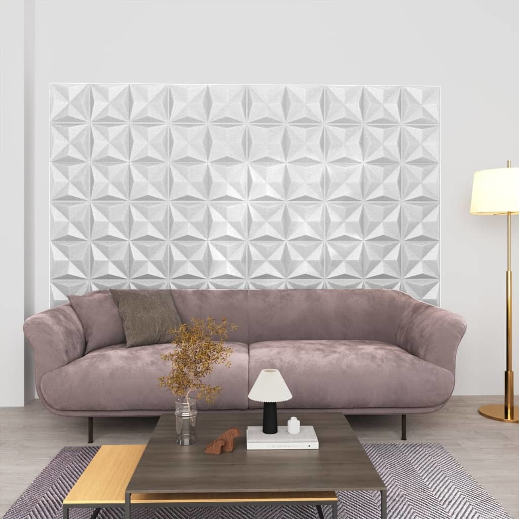 3D Wall Panels 24 pcs 19.7"x19.7" Origami White 64.6 ft²