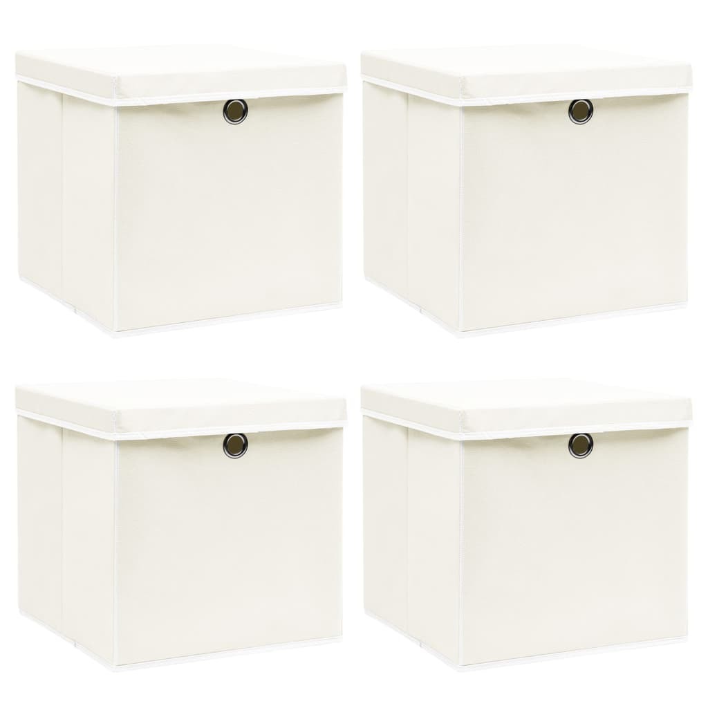 Storage Boxes with Lids 4 pcs White 12.6"x12.6"x12.6" Fabric