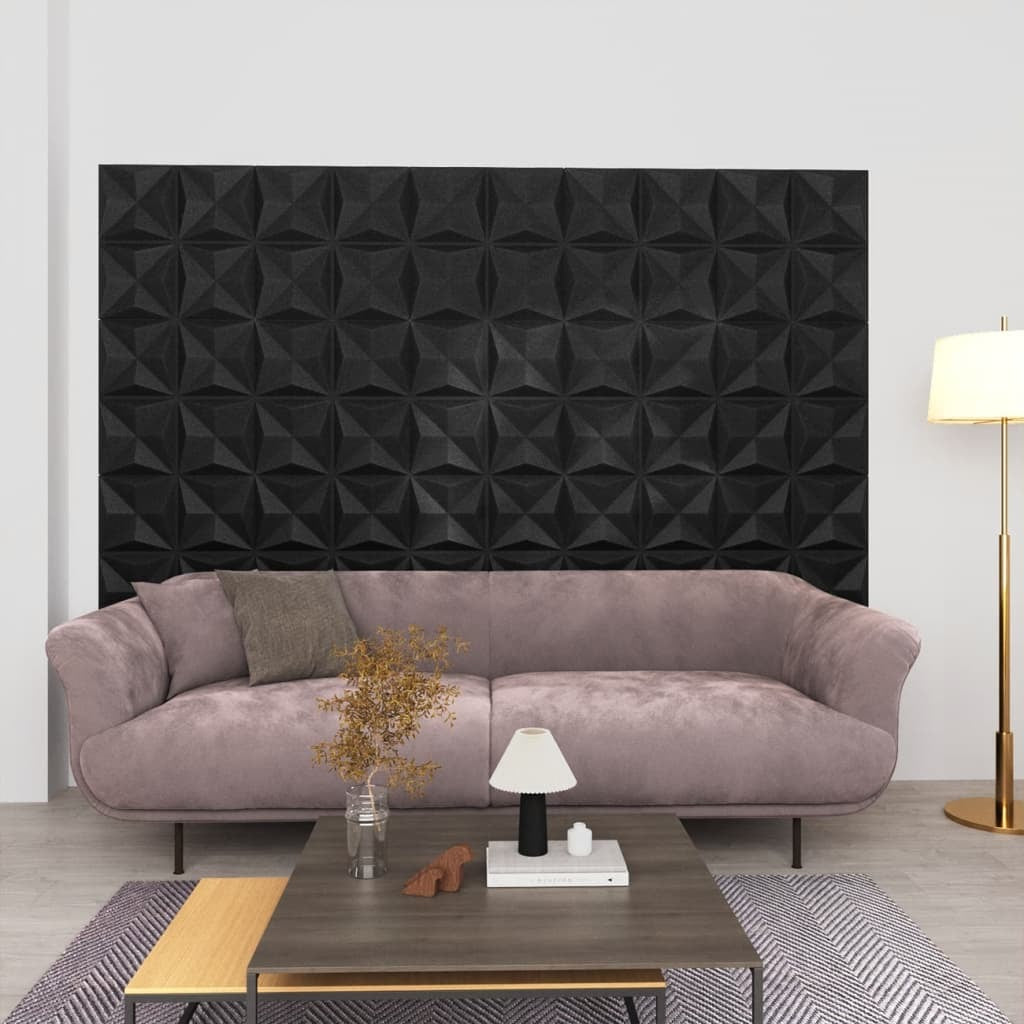 3D Wall Panels 48 pcs 19.7"x19.7" Origami Black 129.2 ft²