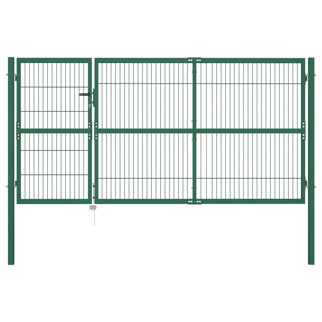 Garden Fence Gate with Posts 137.8"x55.1" Steel Green