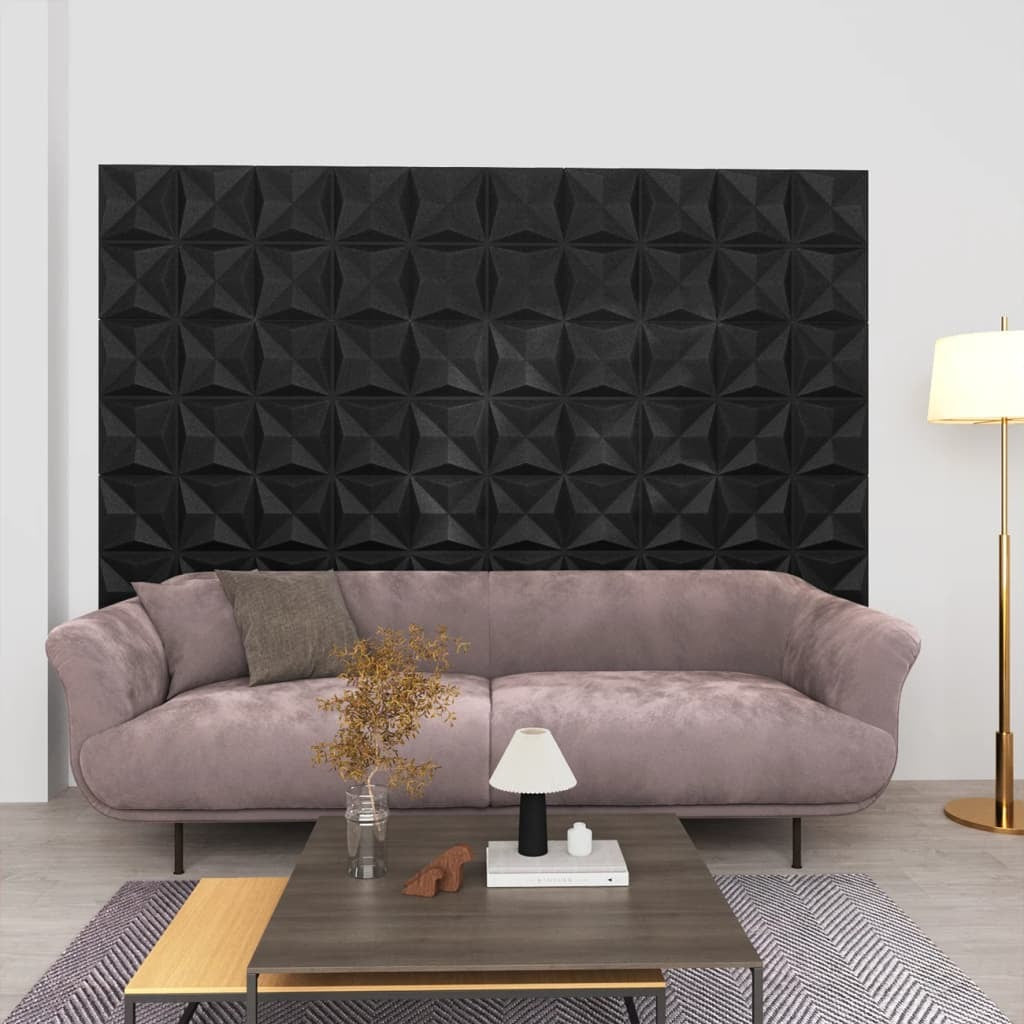 3D Wall Panels 24 pcs 19.7"x19.7" Origami Black 64.6 ft²