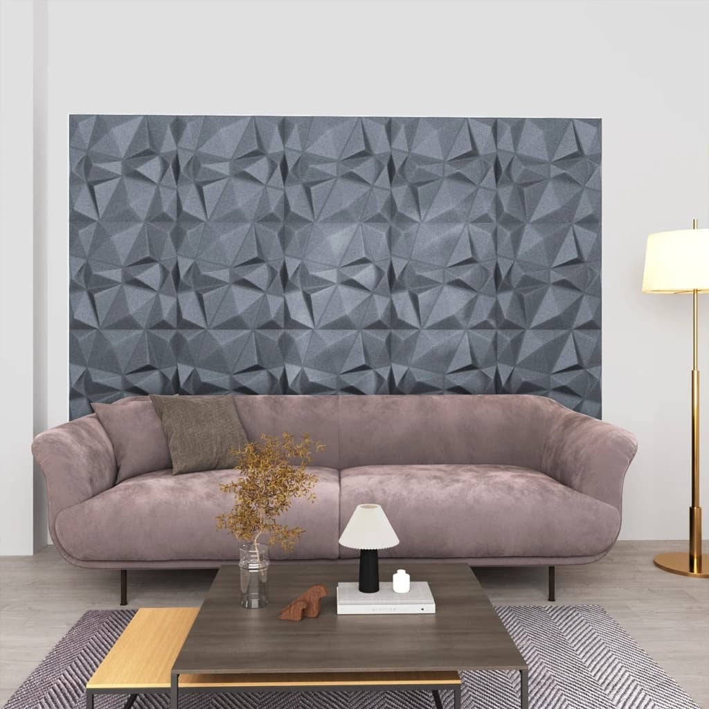 3D Wall Panels 24 pcs 19.7"x19.7" Diamond Gray 64.6 ft²