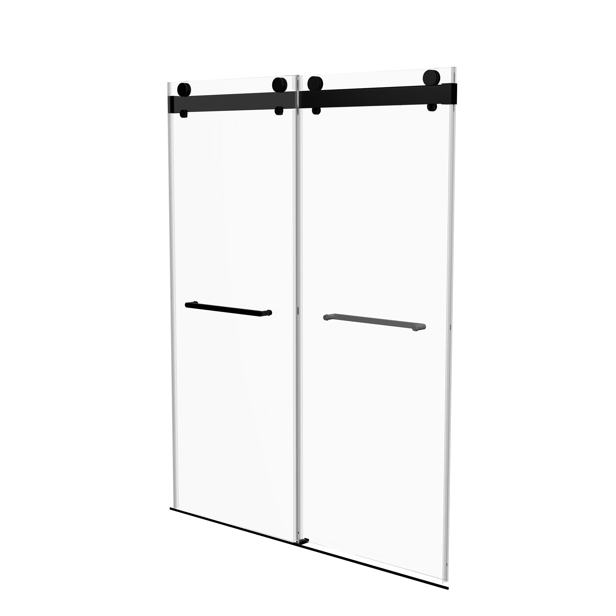 Frameless Double Sliding Shower, 69" - 72" Width, 79" Height, 3/8" (10 mm) Clear Tempered Glass, , Designed for Smooth Door with Clear Tempered Glass and Stainless Steel Hardware in Matt Black Finish