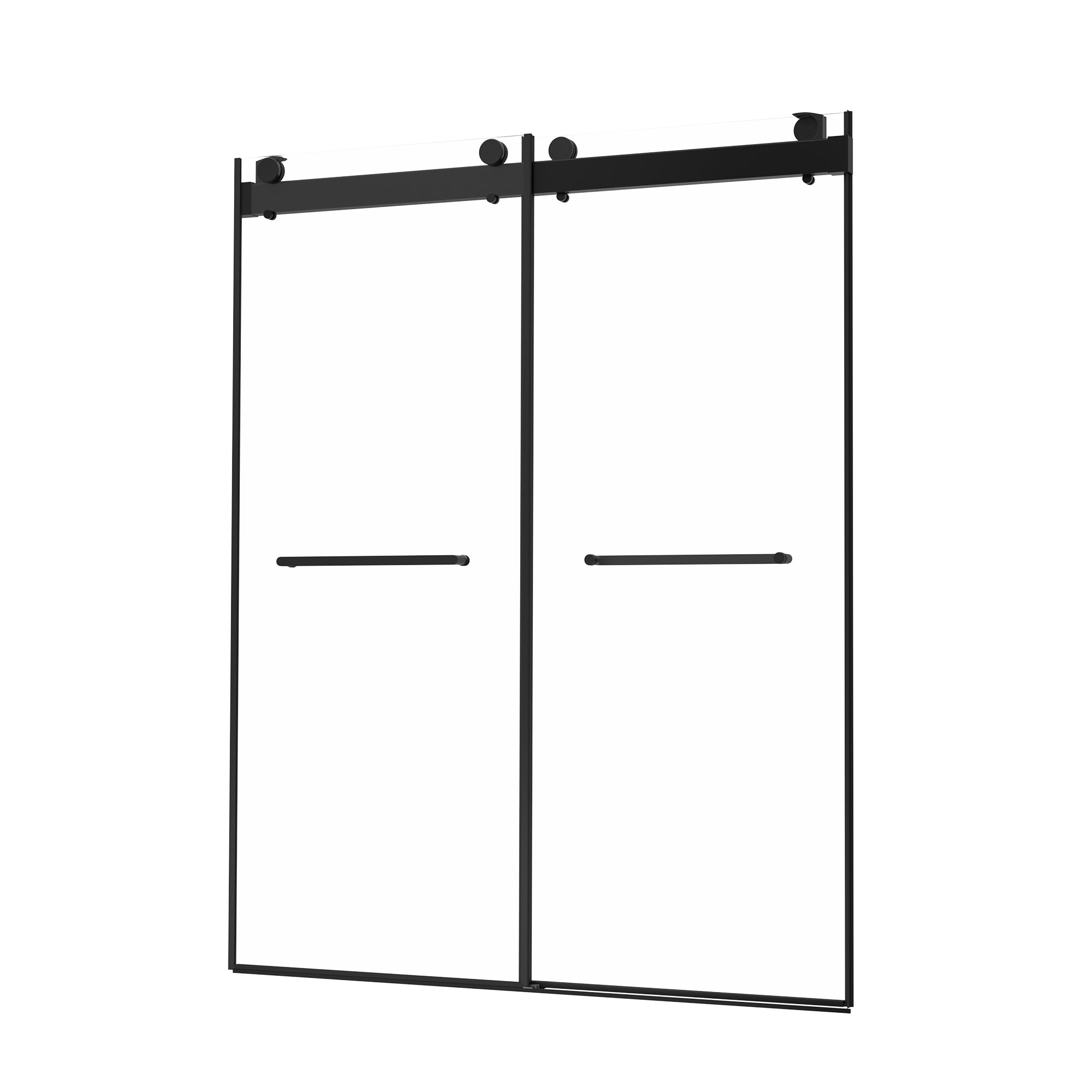 Frameless Double Sliding Shower, 69" - 72" Width, 79" Height, 3/8" (10 mm) Clear Tempered Glass, , Designed for Smooth Door with Clear Tempered Glass and Stainless Steel Hardware in Matte Black Finish