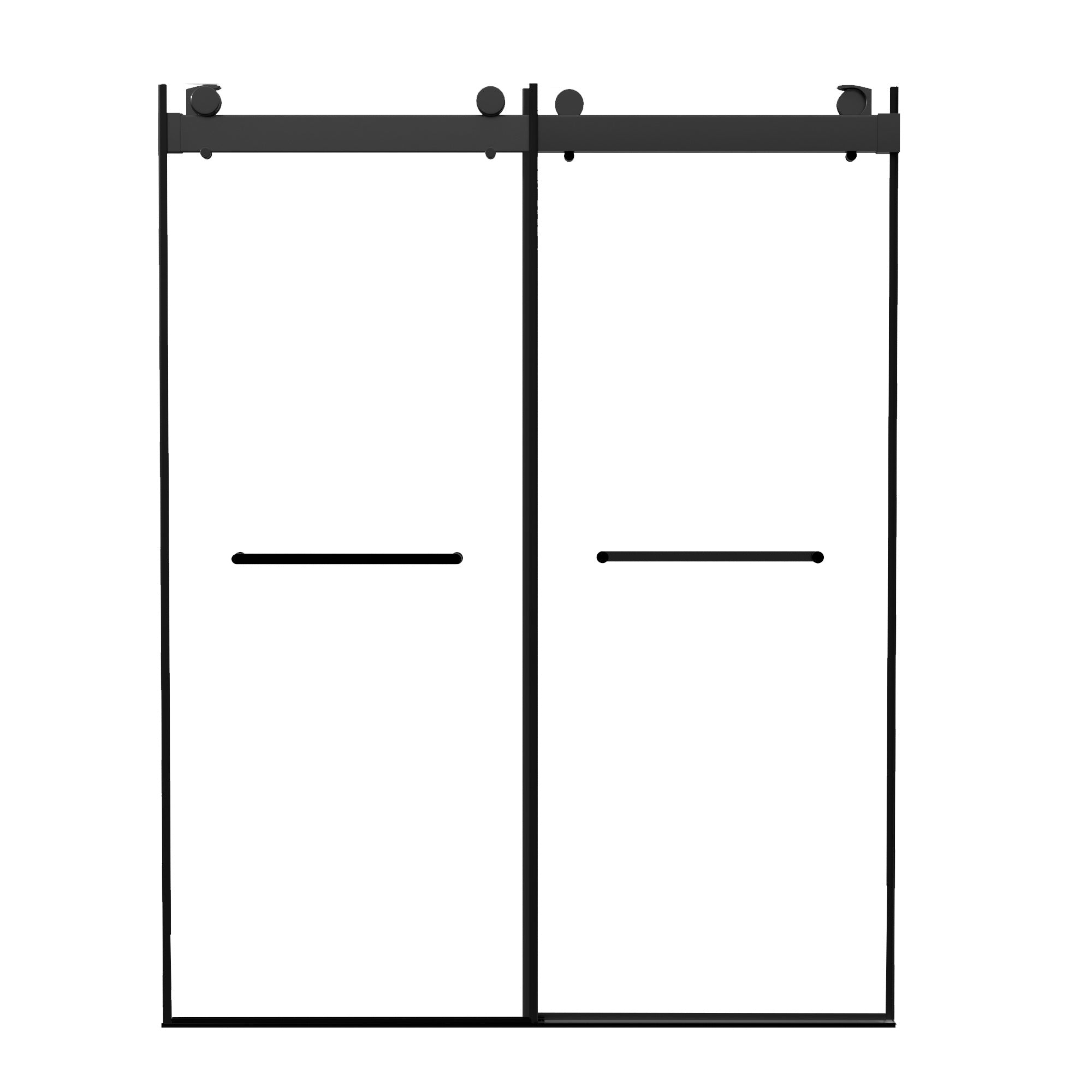 Frameless Double Sliding Shower, 57" - 60" Width, 79" Height, 3/8" (10 mm) Clear Tempered Glass, , Designed for Smooth Door Closing With Upgraded Crashproof System Technology Matte Black Finish